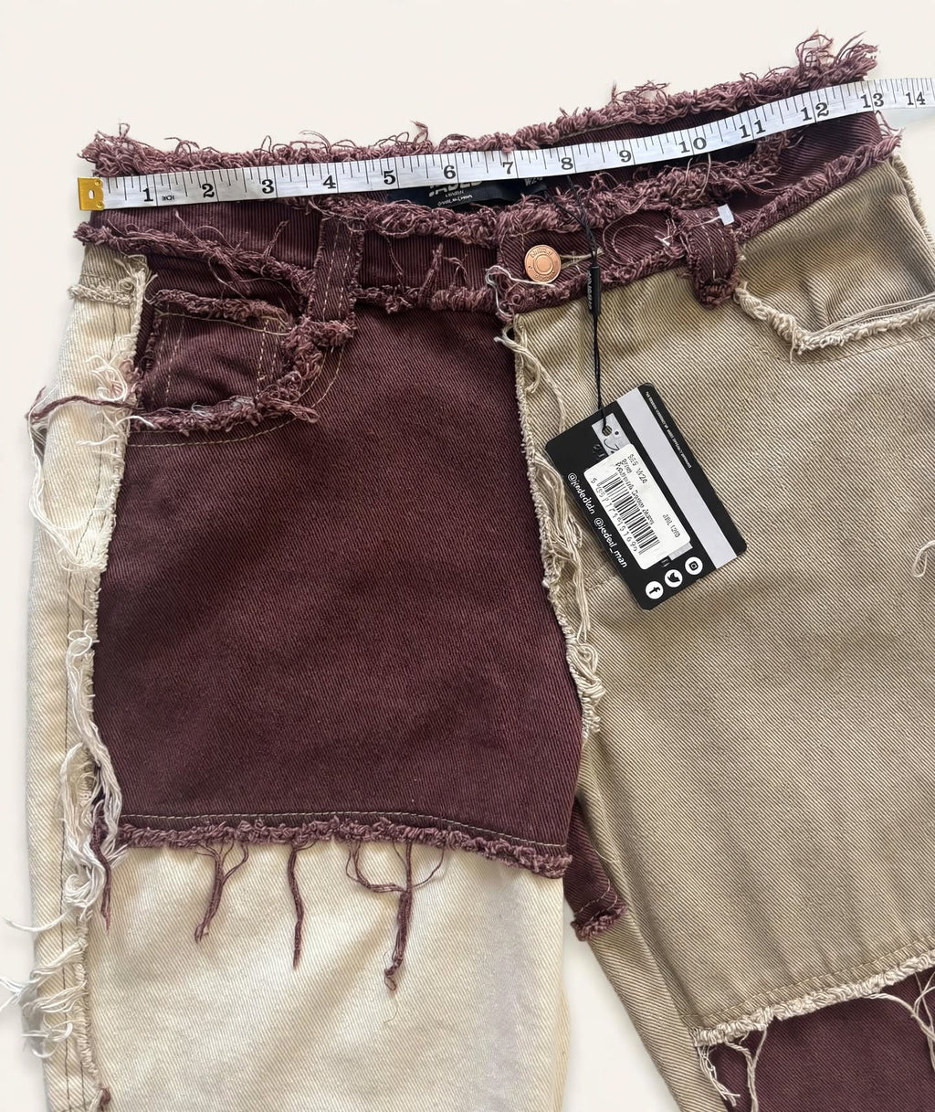 Jaded London Brown Patchwork Denim Jeans - BNWT - W24 Boyfriend Fit - JWL1293