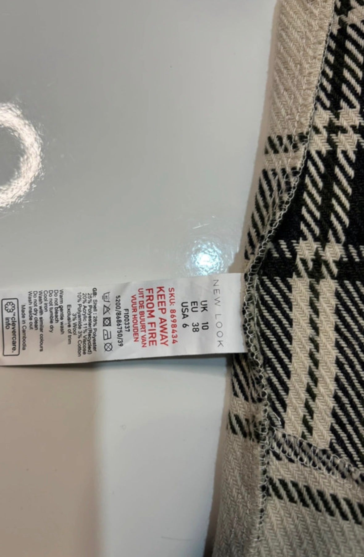 New Look Cream & Dark Green Checked Shacket – UK 10￼