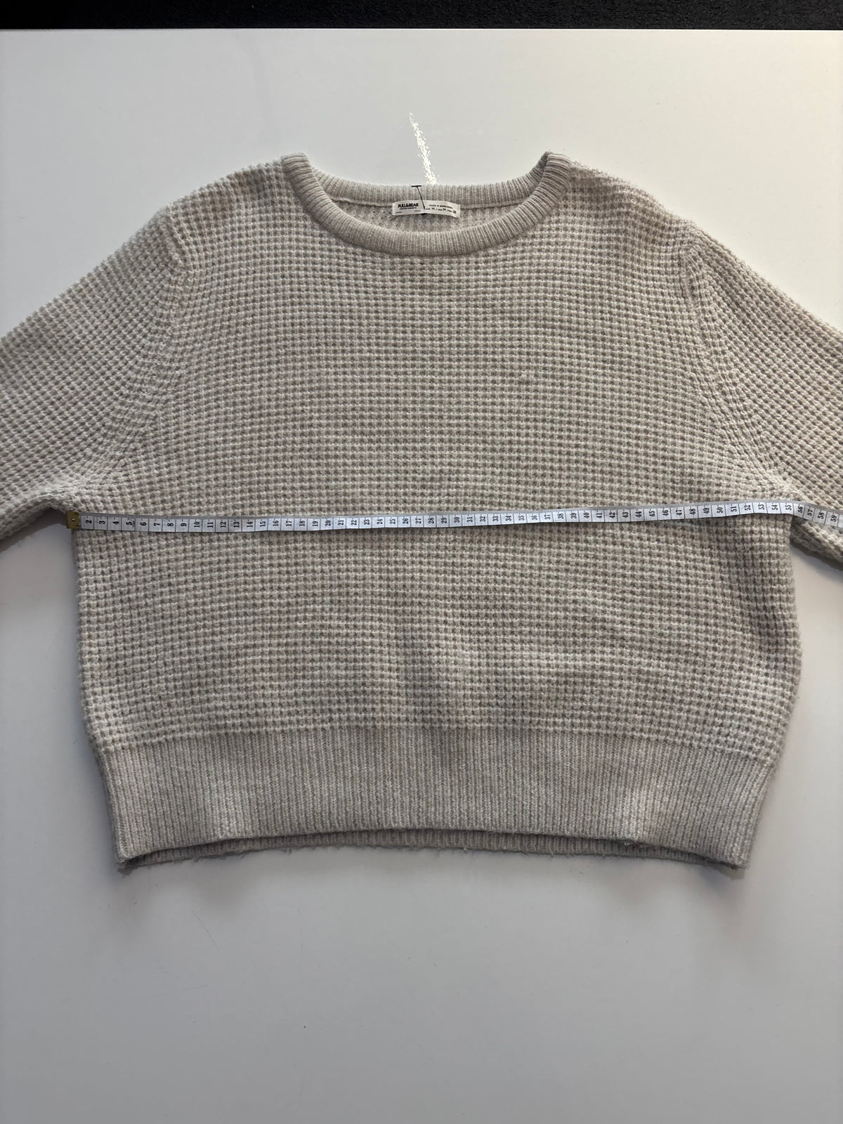 Pull&Bear Beige Waffle Knit Crew Neck Jumper – Size M￼