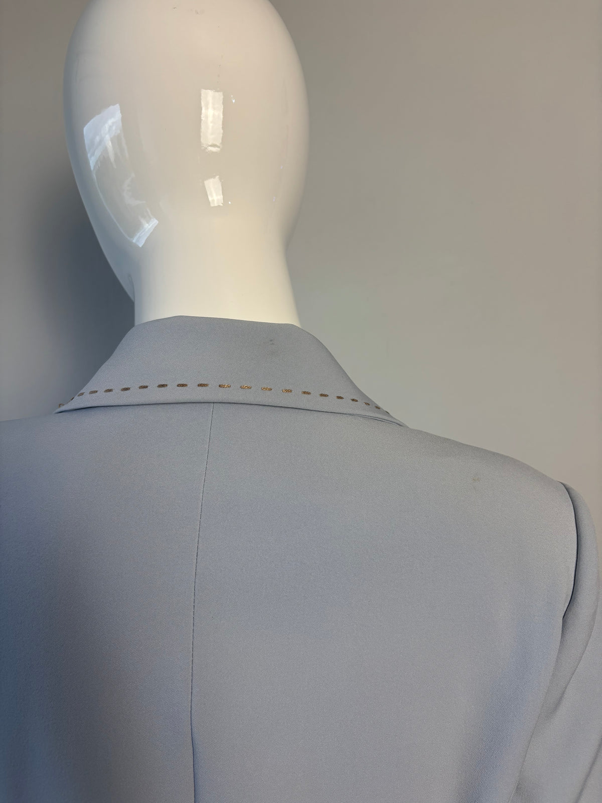 Ambre Paris Powder Blue Tailored Jacket – Vintage-Inspired Gold Stitch Detail