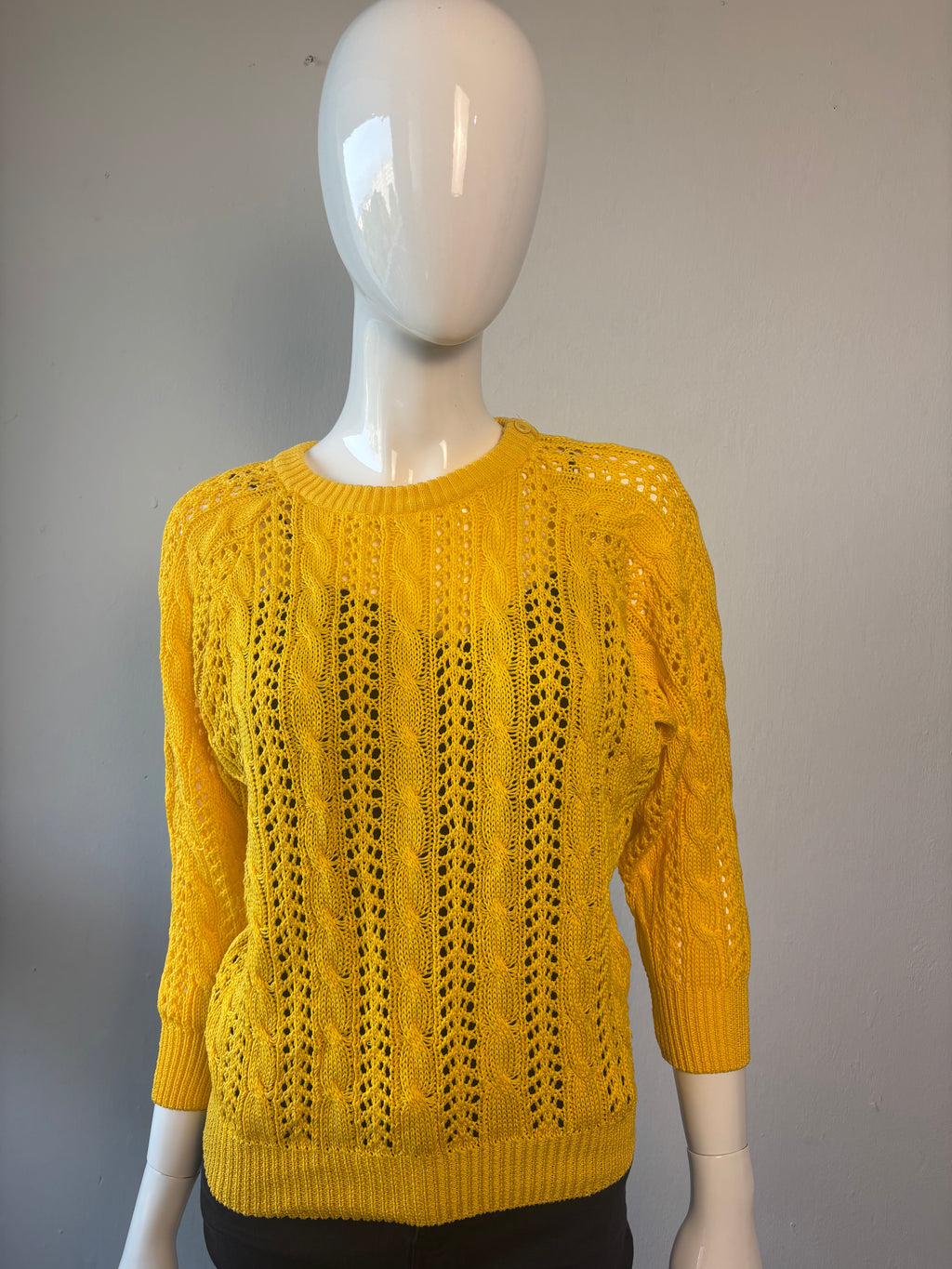 Poster Made in Italy Yellow Cotton Openwork Cable Knit Jumper – Medium
