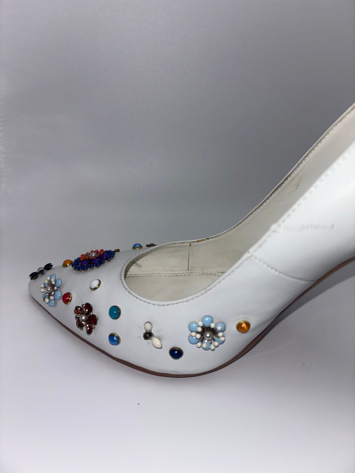 Dune London White Embellished Pointed-Toe Stiletto Heels – Size 40￼