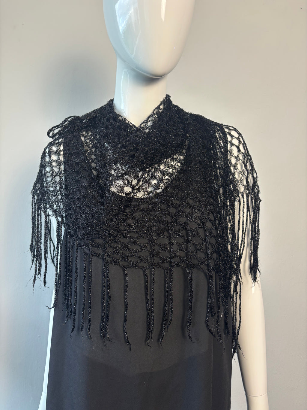 Black Crochet Fringe Shawl Scarf Wrap Boho Festival Festival Style