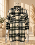 New Look Cream & Dark Green Checked Shacket – UK 10￼