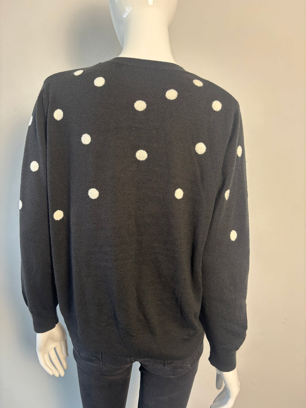 M&S Collection Black & Cream Polka Dot Crew Neck Jumper – UK 14