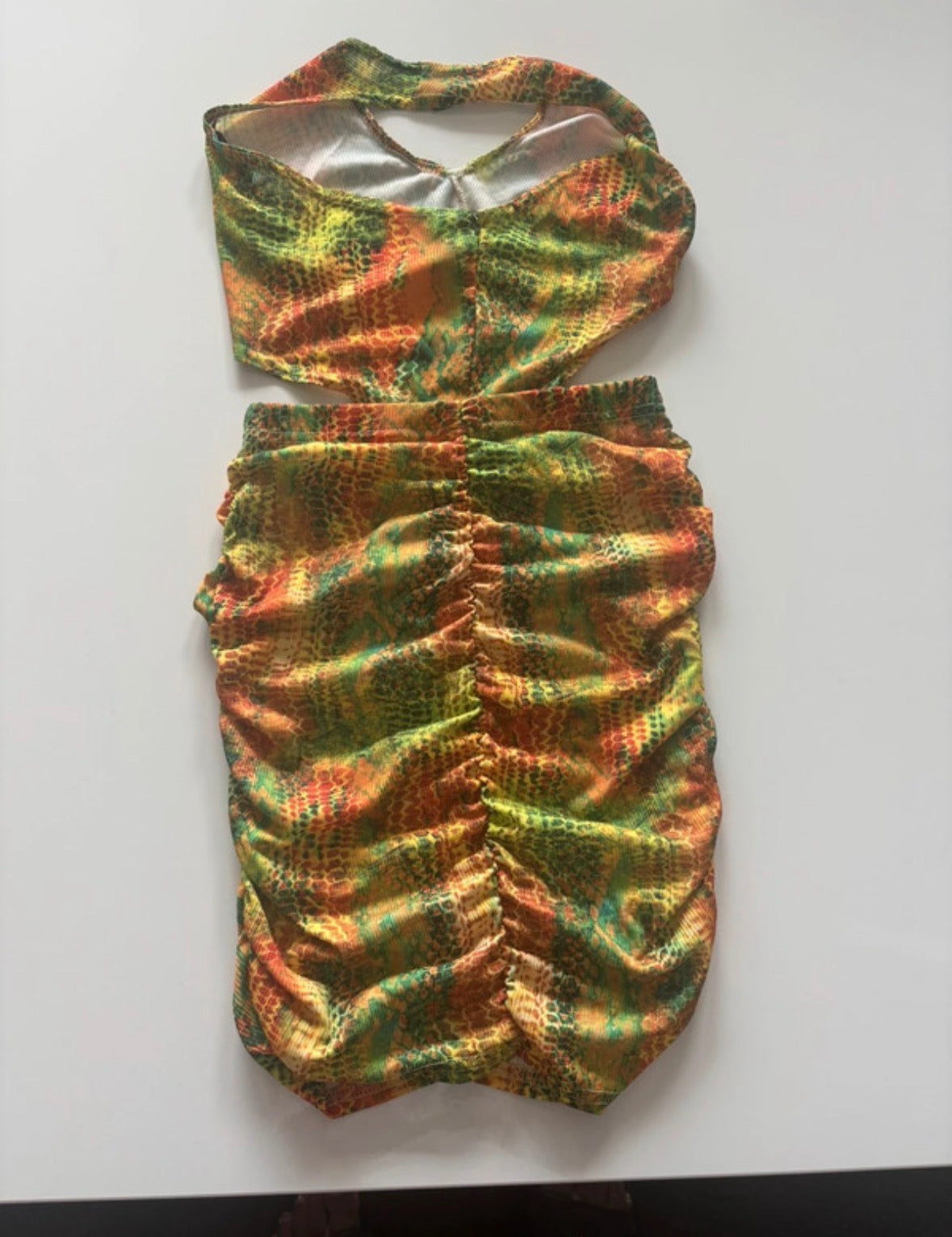 PrettyLittleThing Y2K Snake Print Cut-Out Ruched Mini Dress – UK 10
