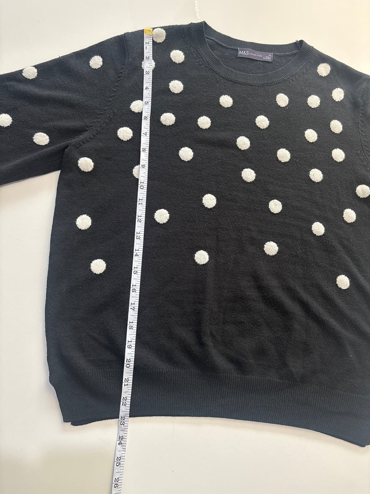 M&S Collection Black & Cream Polka Dot Crew Neck Jumper – UK 14