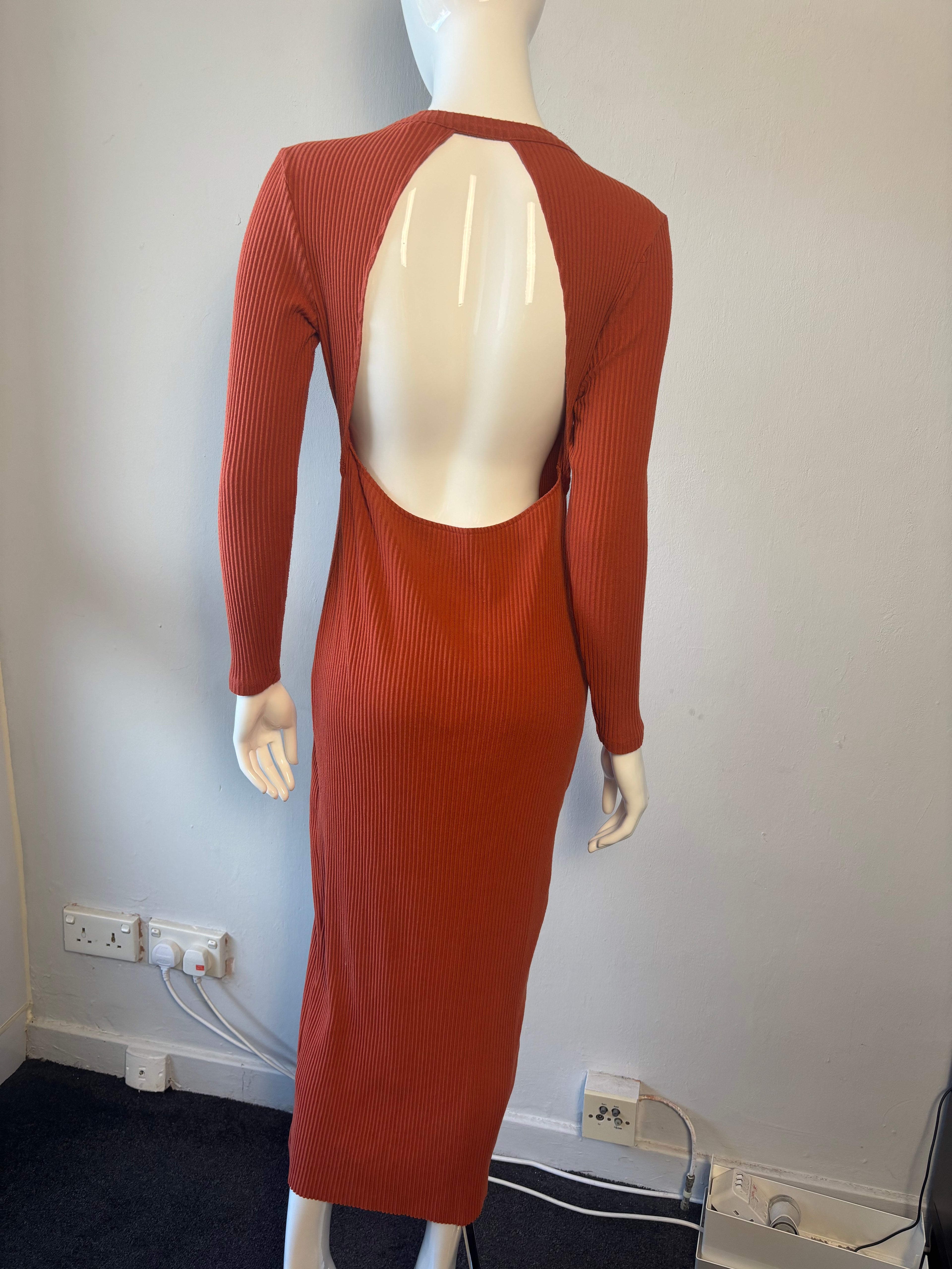 ASOS Rust Ribbed Open-Back Midi Dress UK10