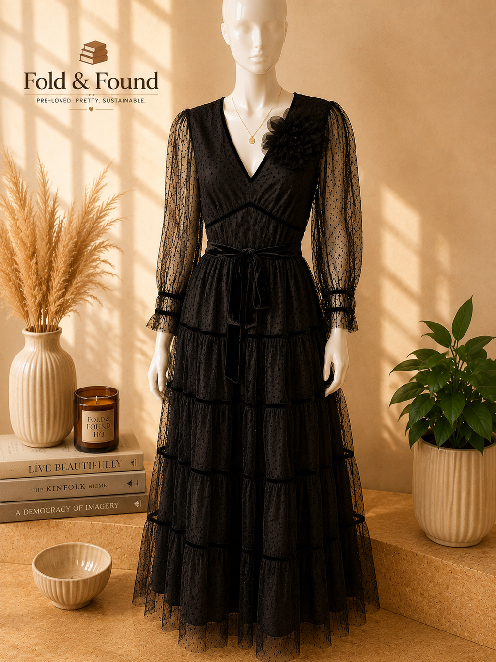 Monsoon Flocked Tulle Tiered Maxi Dress – Black | UK 14