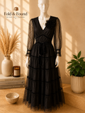 Monsoon Flocked Tulle Tiered Maxi Dress – Black | UK 14