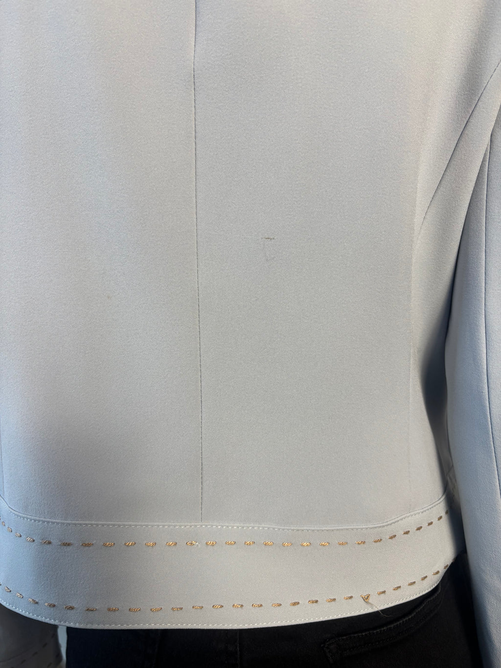 Ambre Paris Powder Blue Tailored Jacket – Vintage-Inspired Gold Stitch Detail