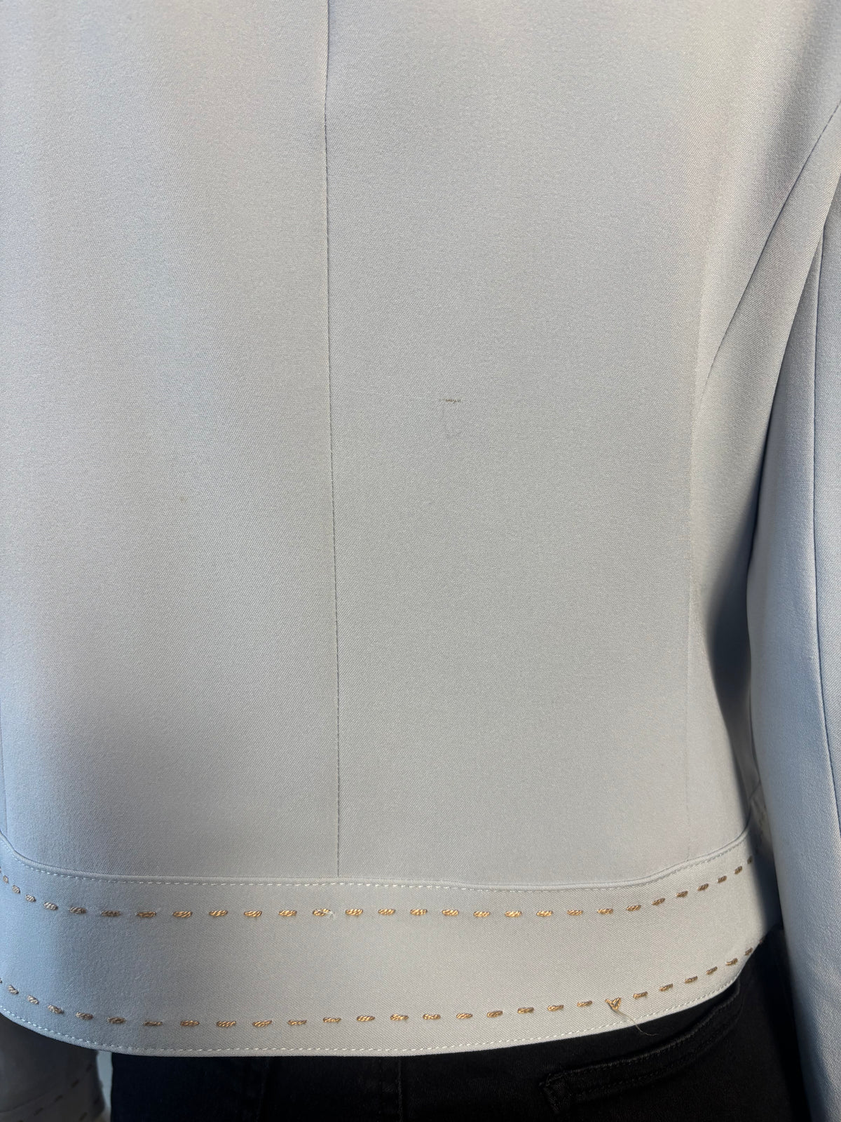 Ambre Paris Powder Blue Tailored Jacket – Vintage-Inspired Gold Stitch Detail