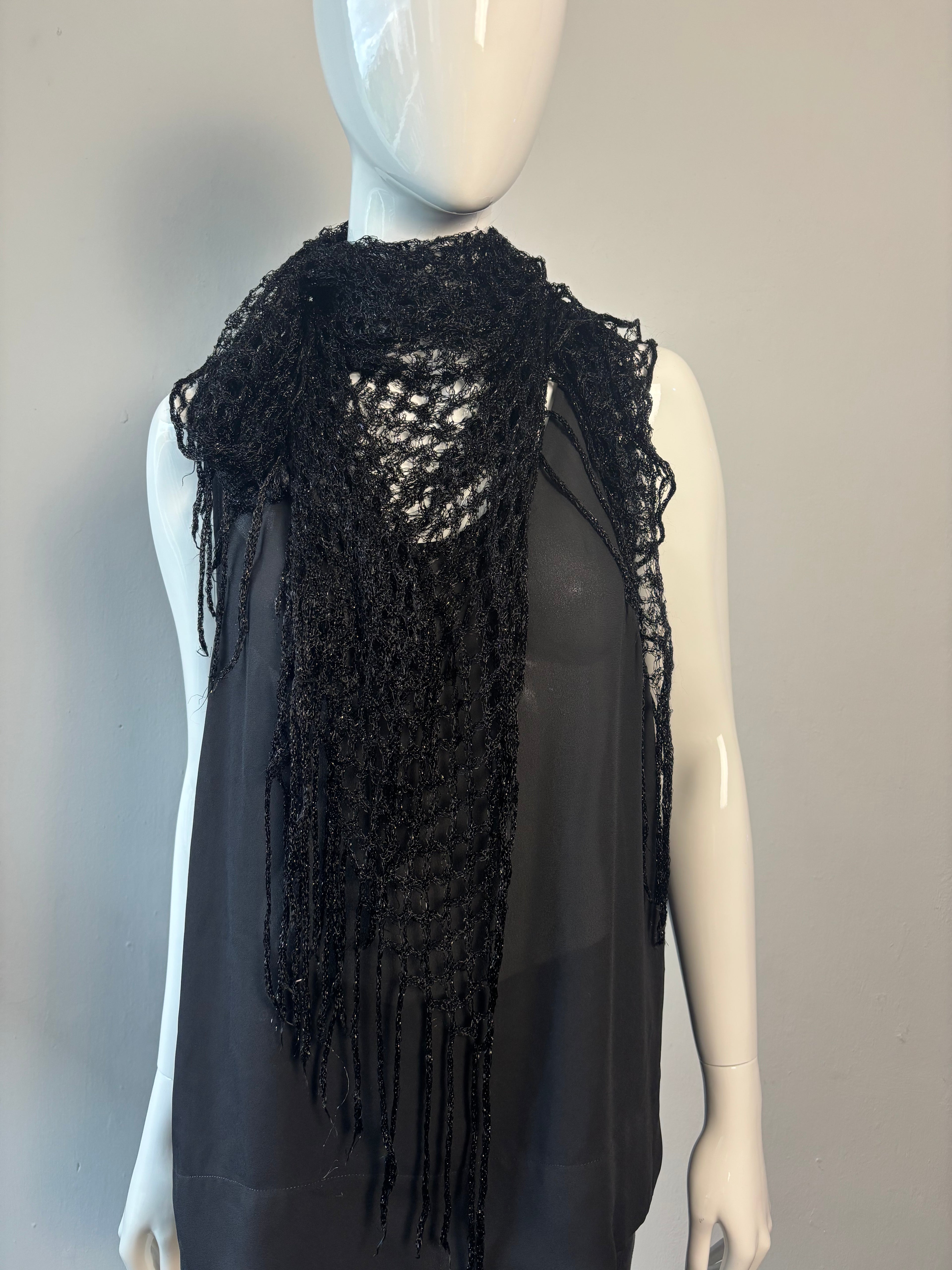 Black Crochet Fringe Shawl Scarf Wrap Boho Festival Festival Style