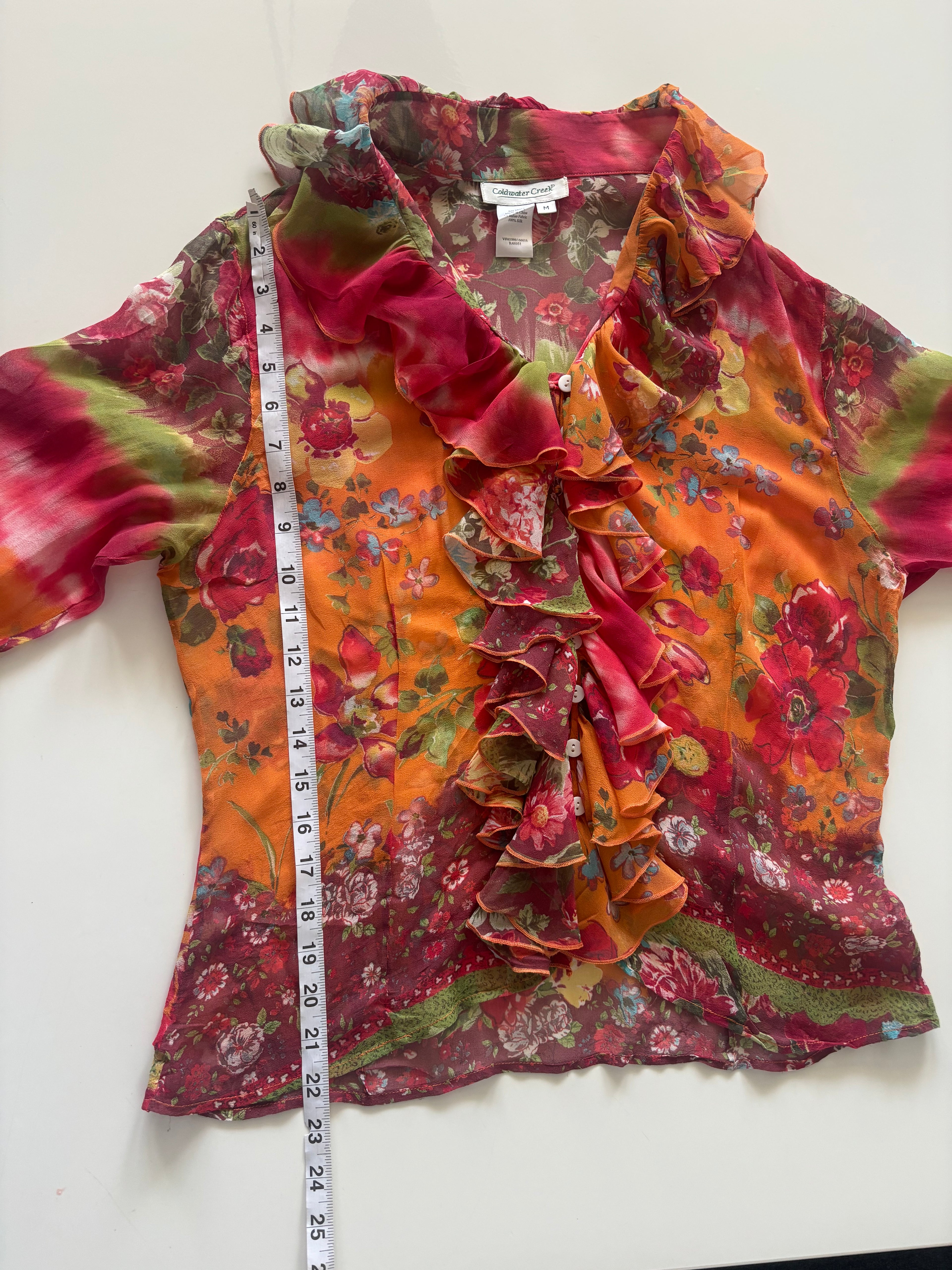 Coldwater Creek 100% Silk Floral Ruffle Blouse – Size M