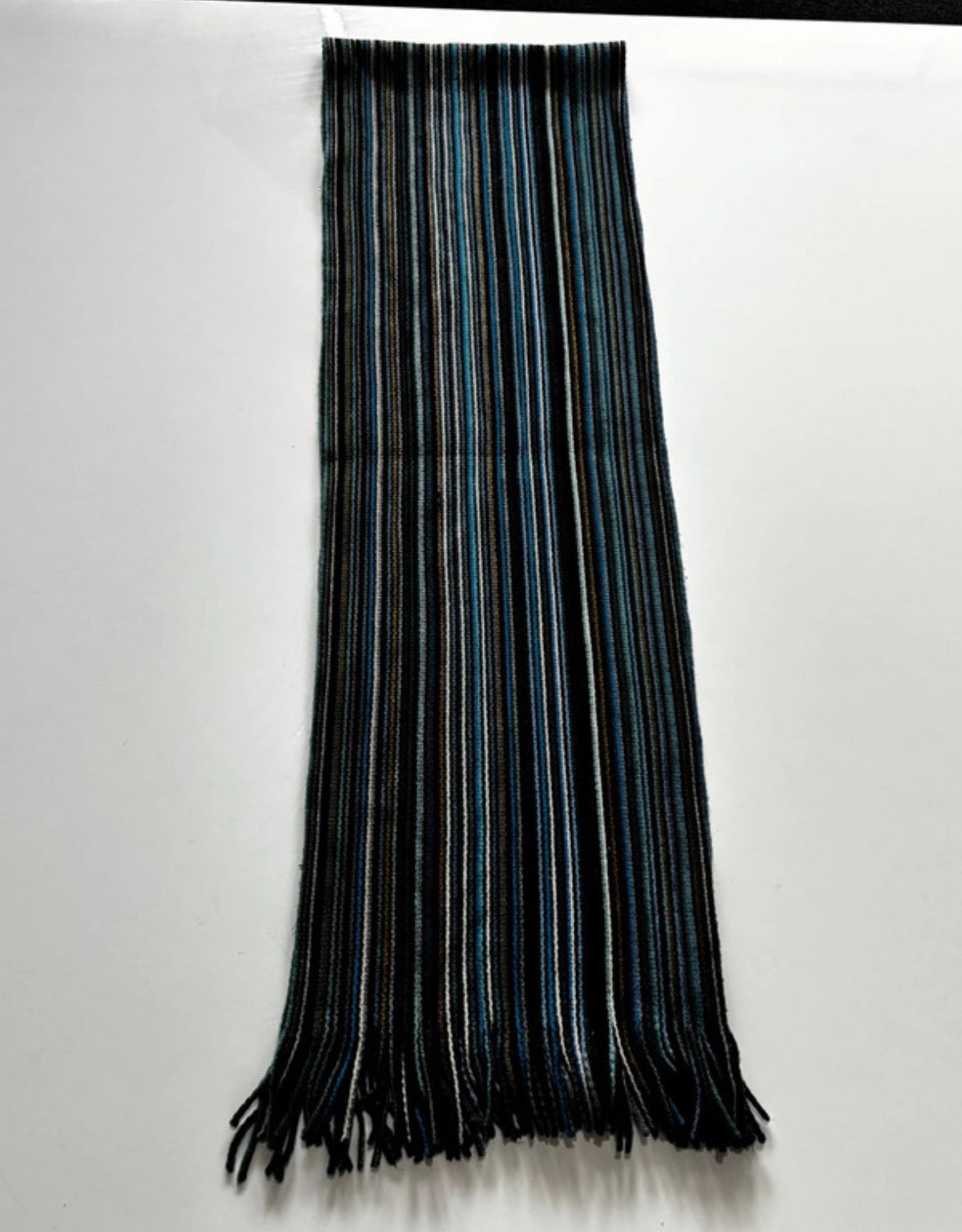 Black, Blue & Teal Striped Scarf with Tassel Ends – Unisex