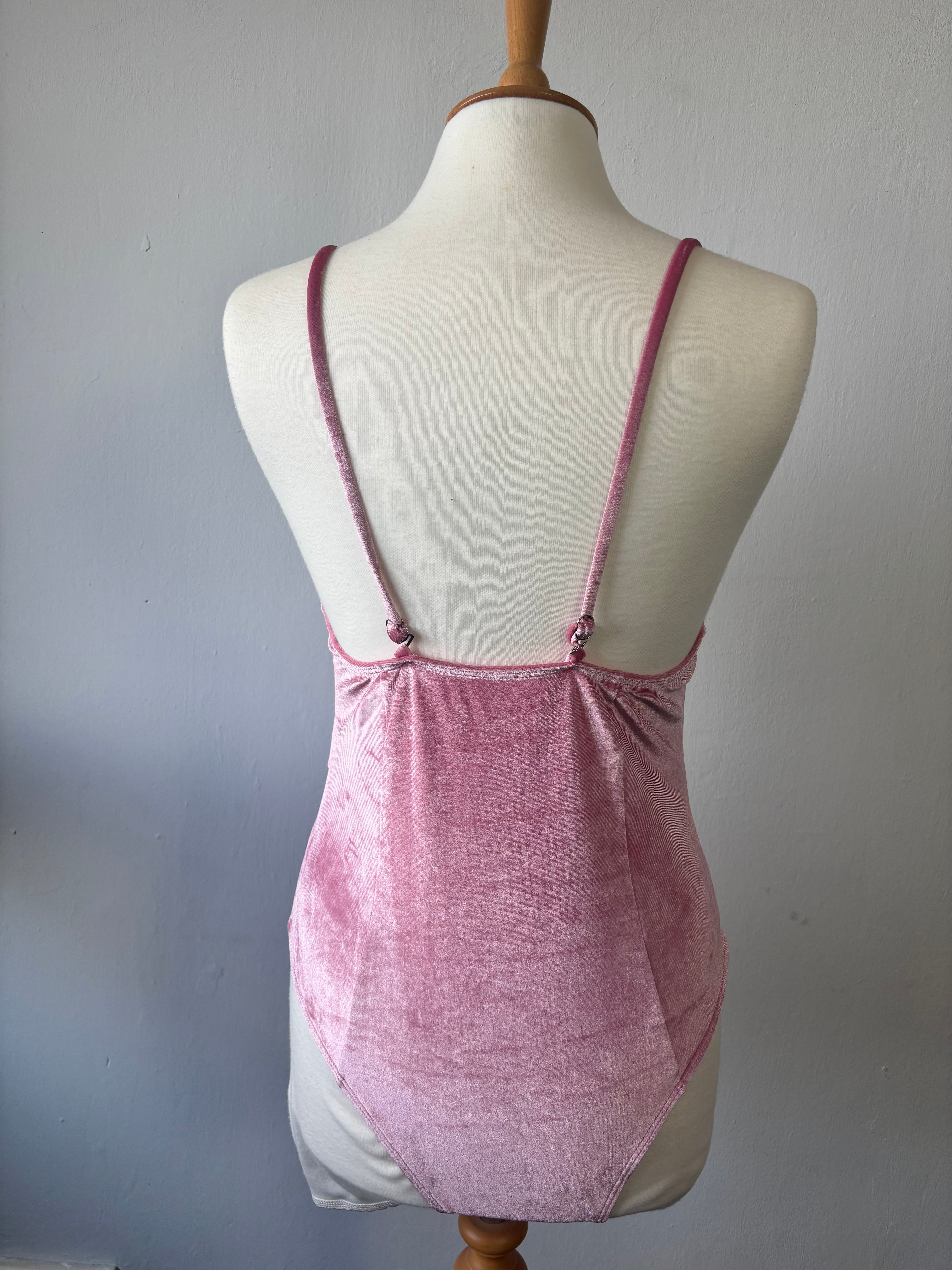 Zaful Pink Velvet Bodysuit – Underwired Y2K Party Top – UK 12–14