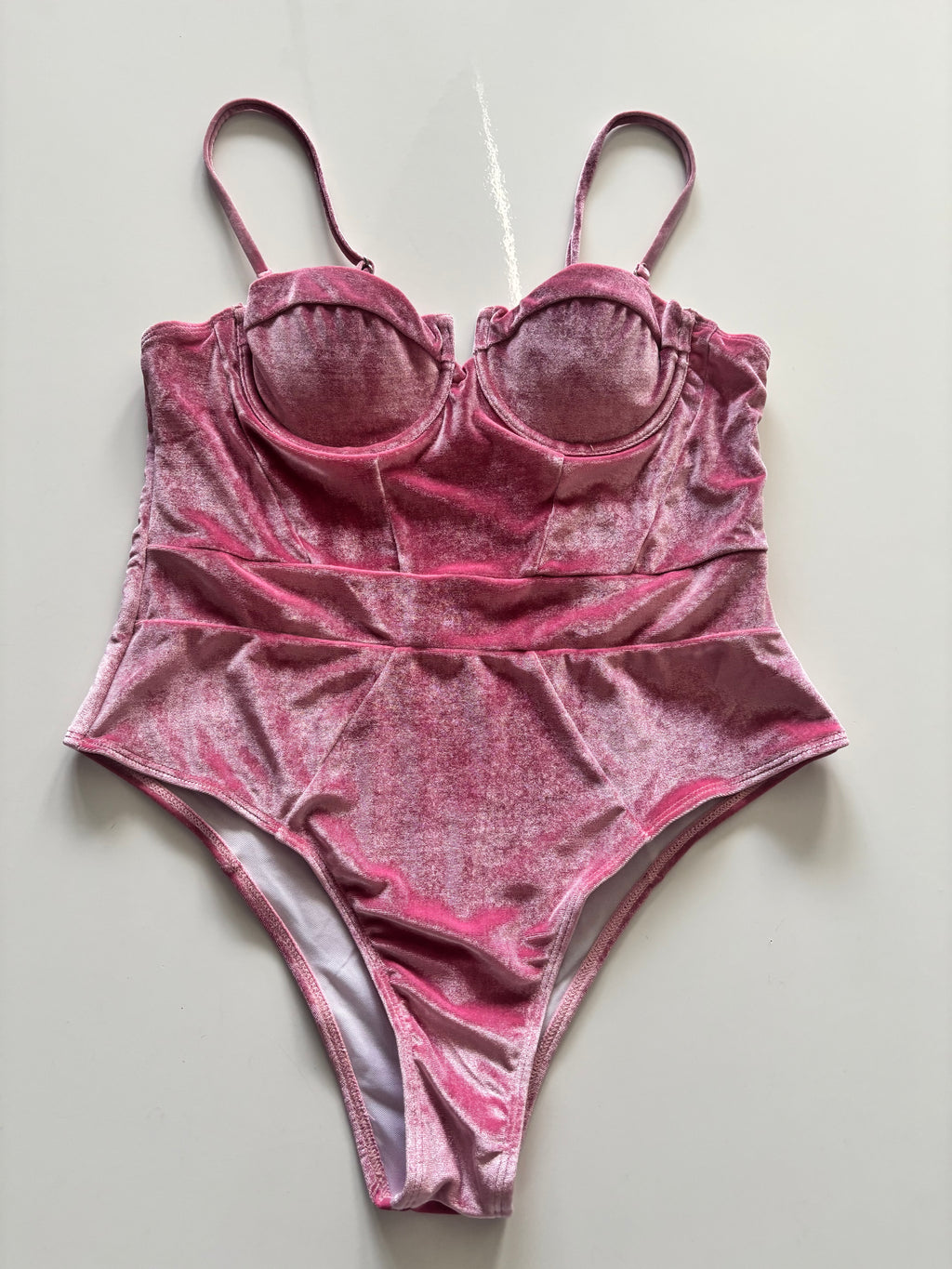 Zaful Pink Velvet Bodysuit – Underwired Y2K Party Top – UK 12–14