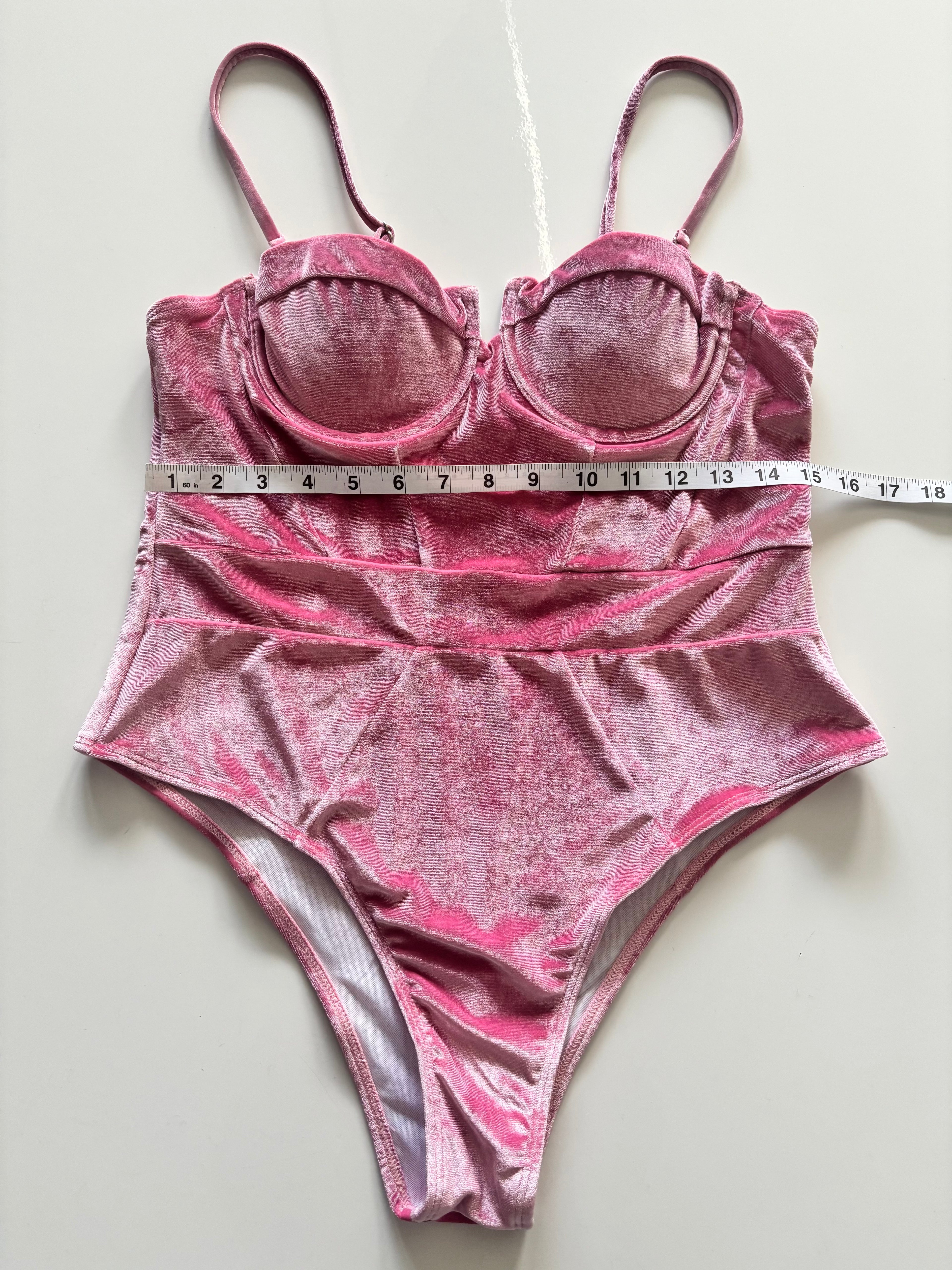 Zaful Pink Velvet Bodysuit – Underwired Y2K Party Top – UK 12–14