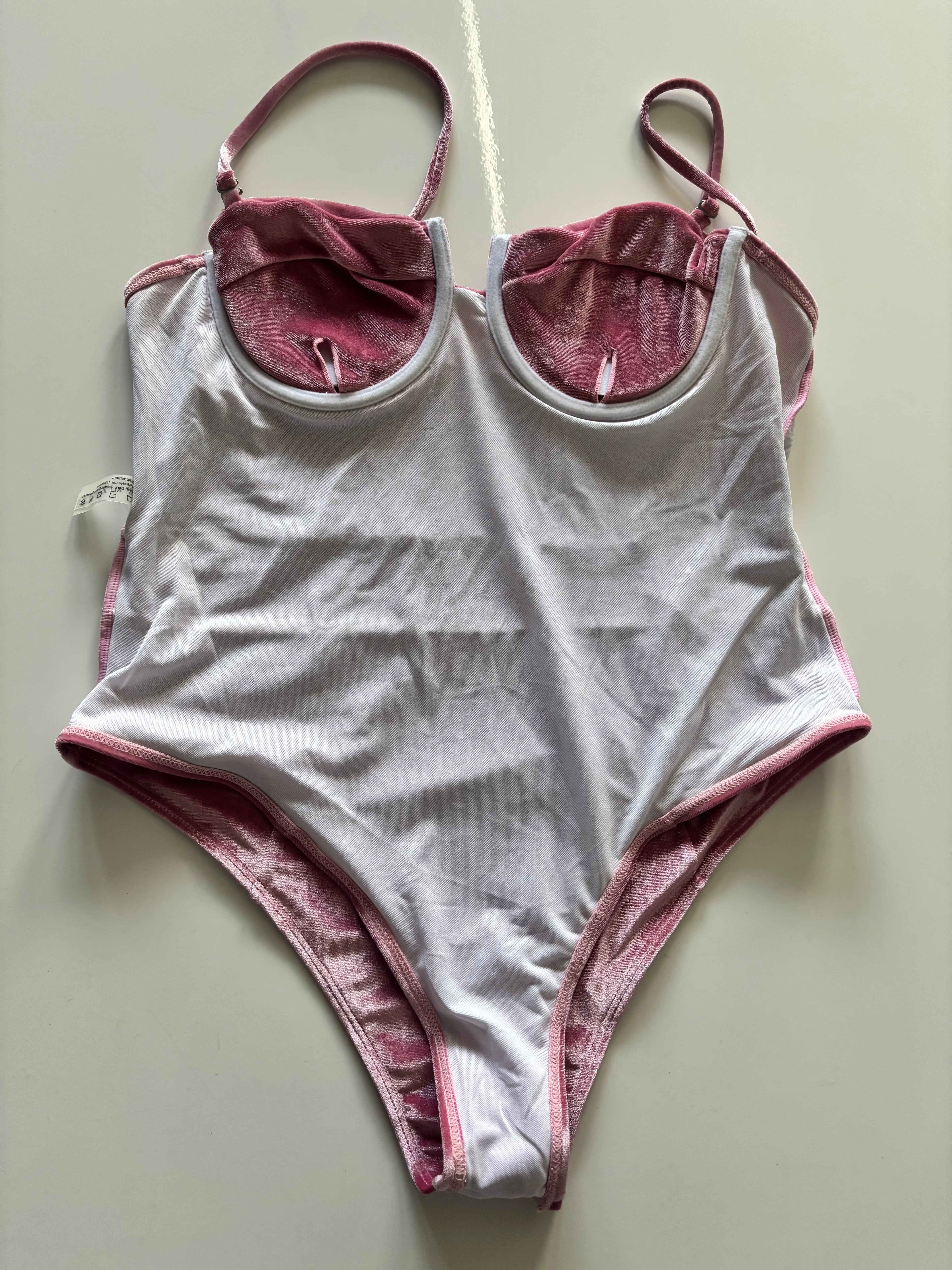 Zaful Pink Velvet Bodysuit – Underwired Y2K Party Top – UK 12–14