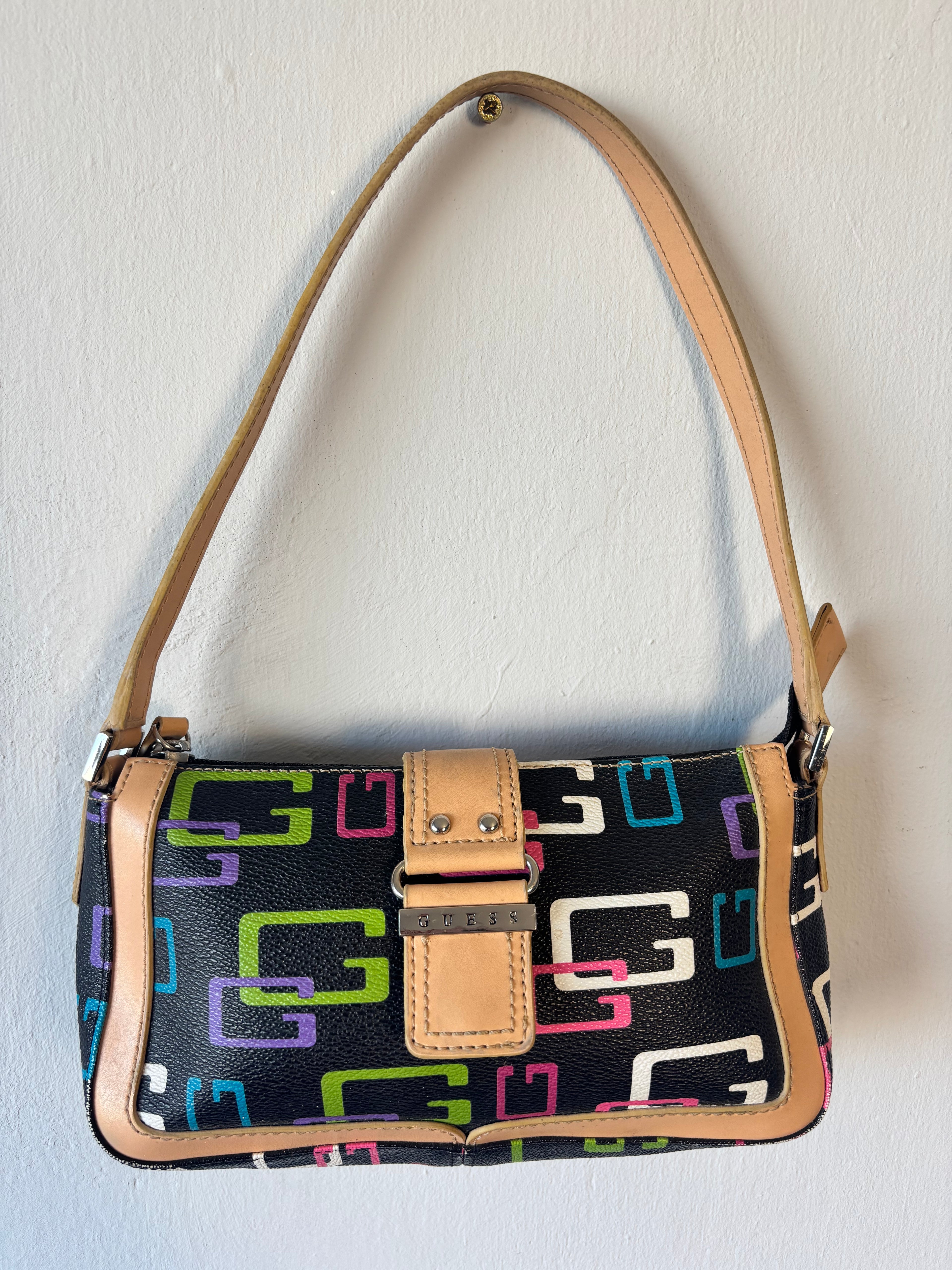 Vintage GUESS Y2K Monogram Baguette Shoulder Bag