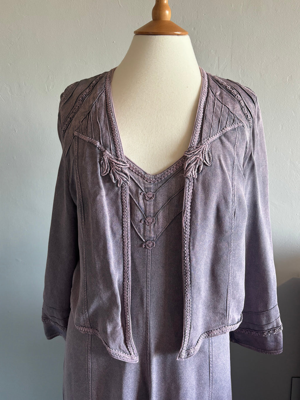 Vintage Lilac Co-Ord Dress & Jacket Set – Romantic Maxi Dress & Bolero UK 10–12