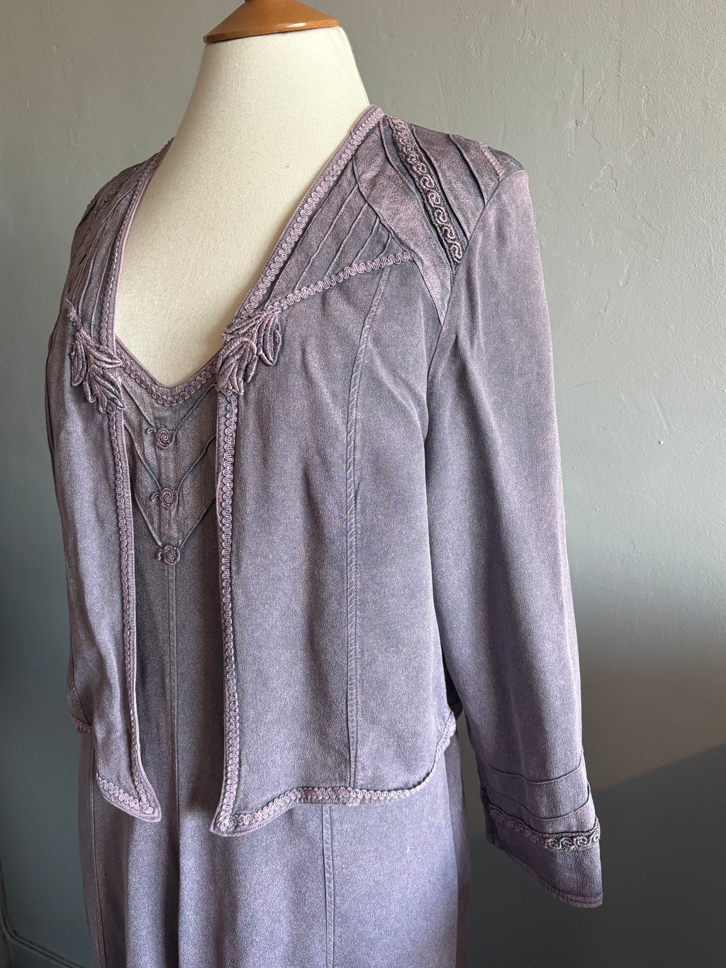 Vintage Lilac Co-Ord Dress & Jacket Set – Romantic Maxi Dress & Bolero UK 10–12