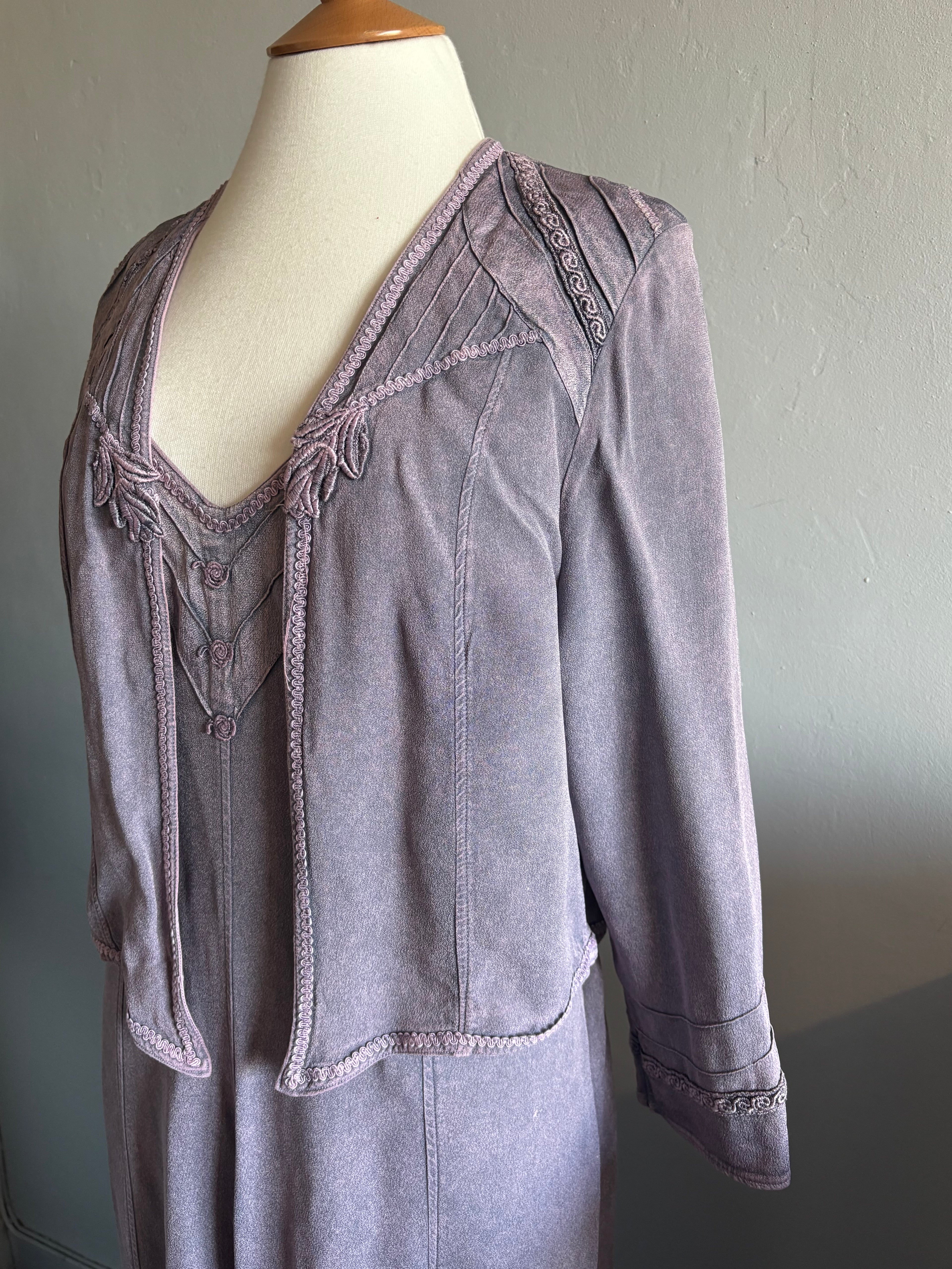 Vintage Lilac Co-Ord Dress & Jacket Set – Romantic Maxi Dress & Bolero UK 10–12