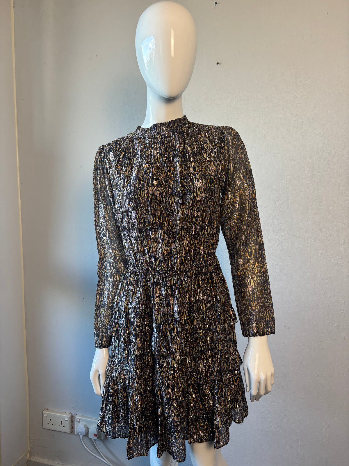 ba&sh Metallic Kaki Mini Dress – Size 1 / UK 8