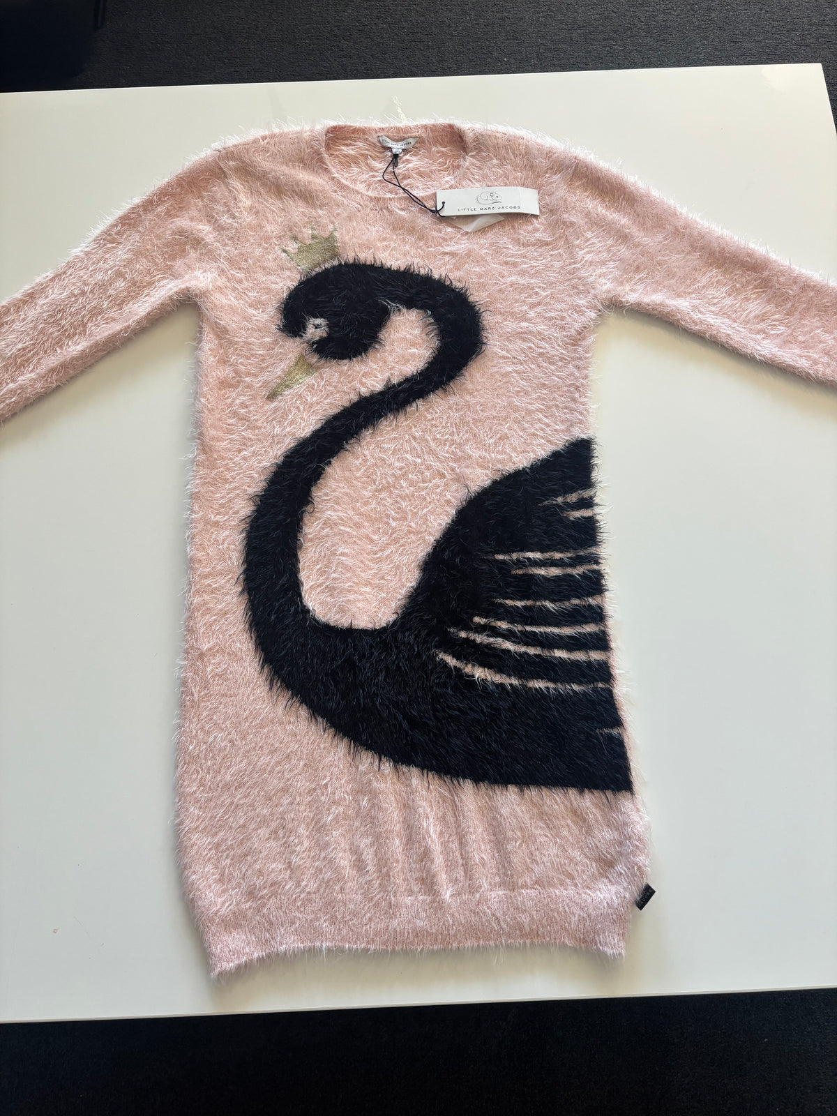 Little Marc Jacobs Pink Swan Fluffy Jumper Dress | Age 12