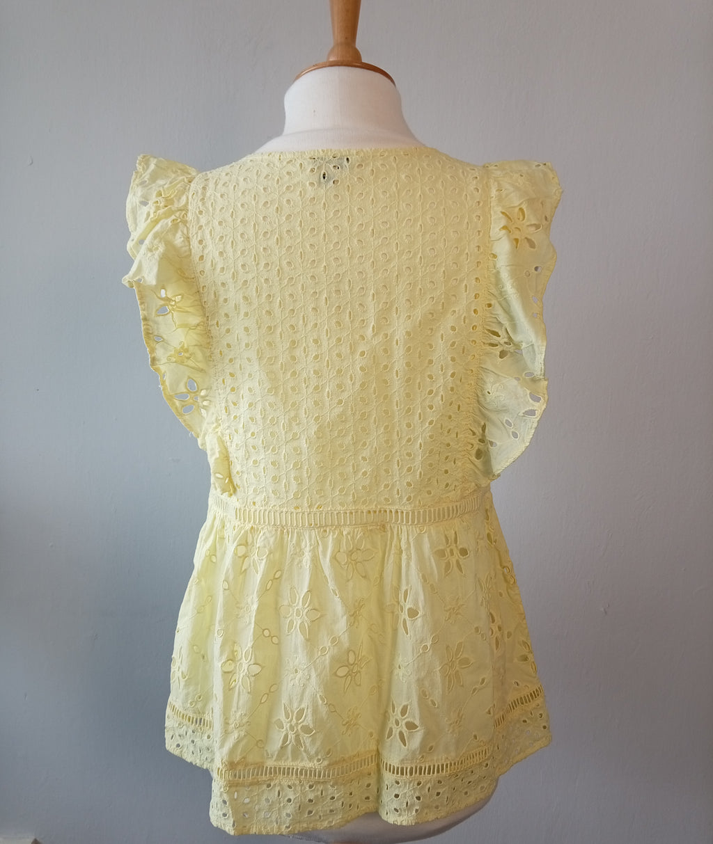 Miss Selfridge Yellow Broderie Anglaise Peplum Top (UK 12)
