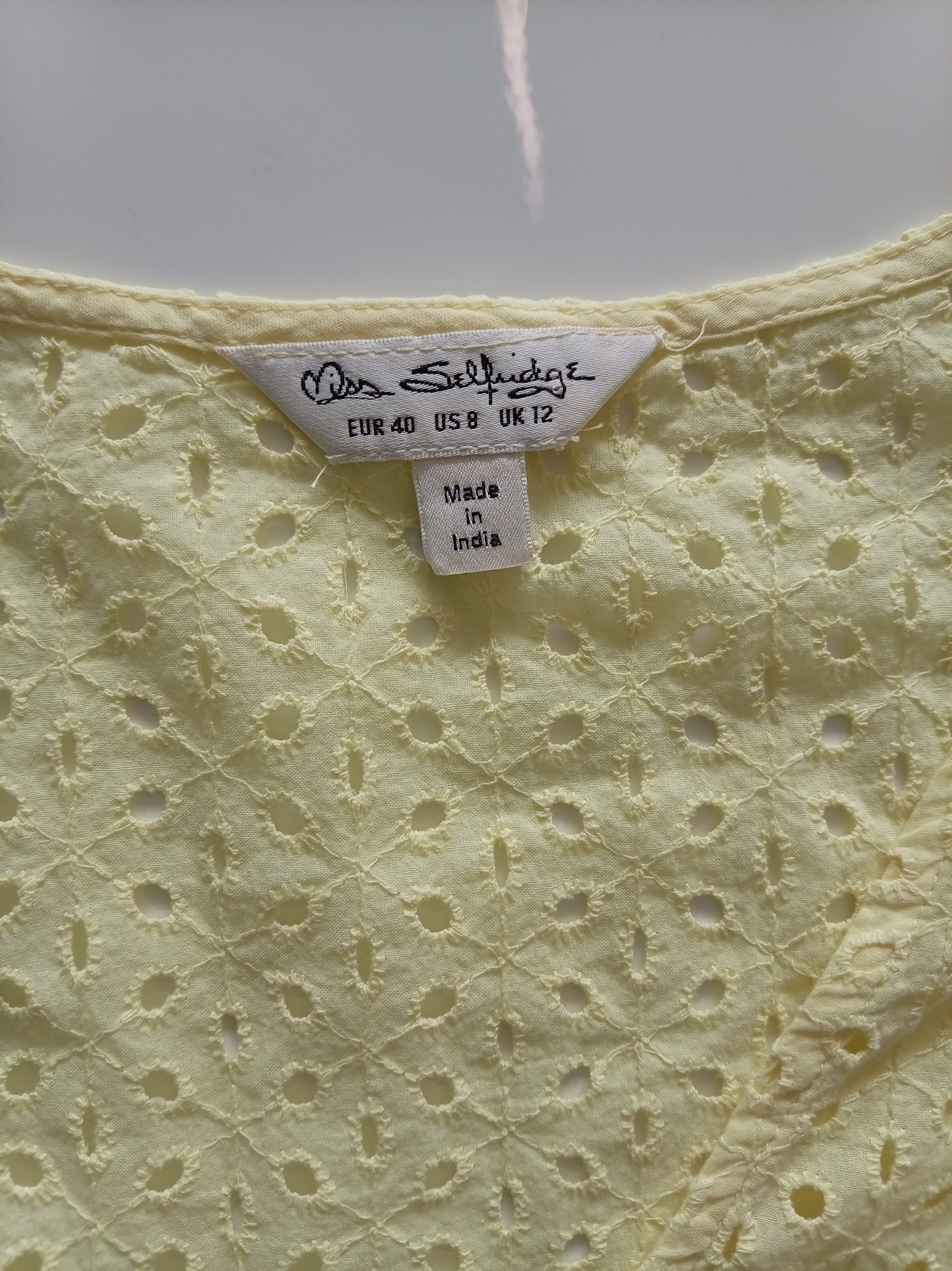 Miss Selfridge Yellow Broderie Anglaise Peplum Top (UK 12)