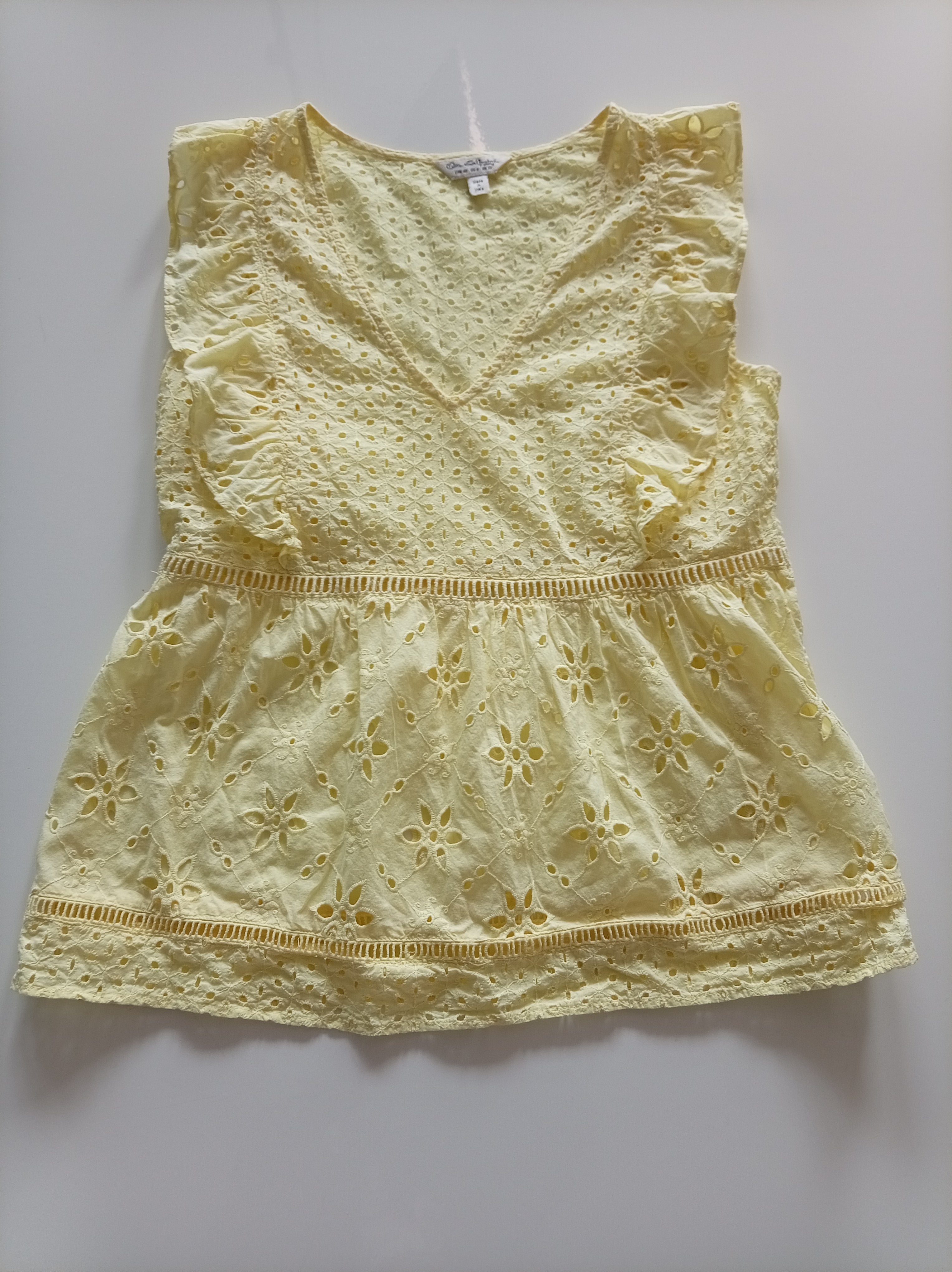 Miss Selfridge Yellow Broderie Anglaise Peplum Top (UK 12)