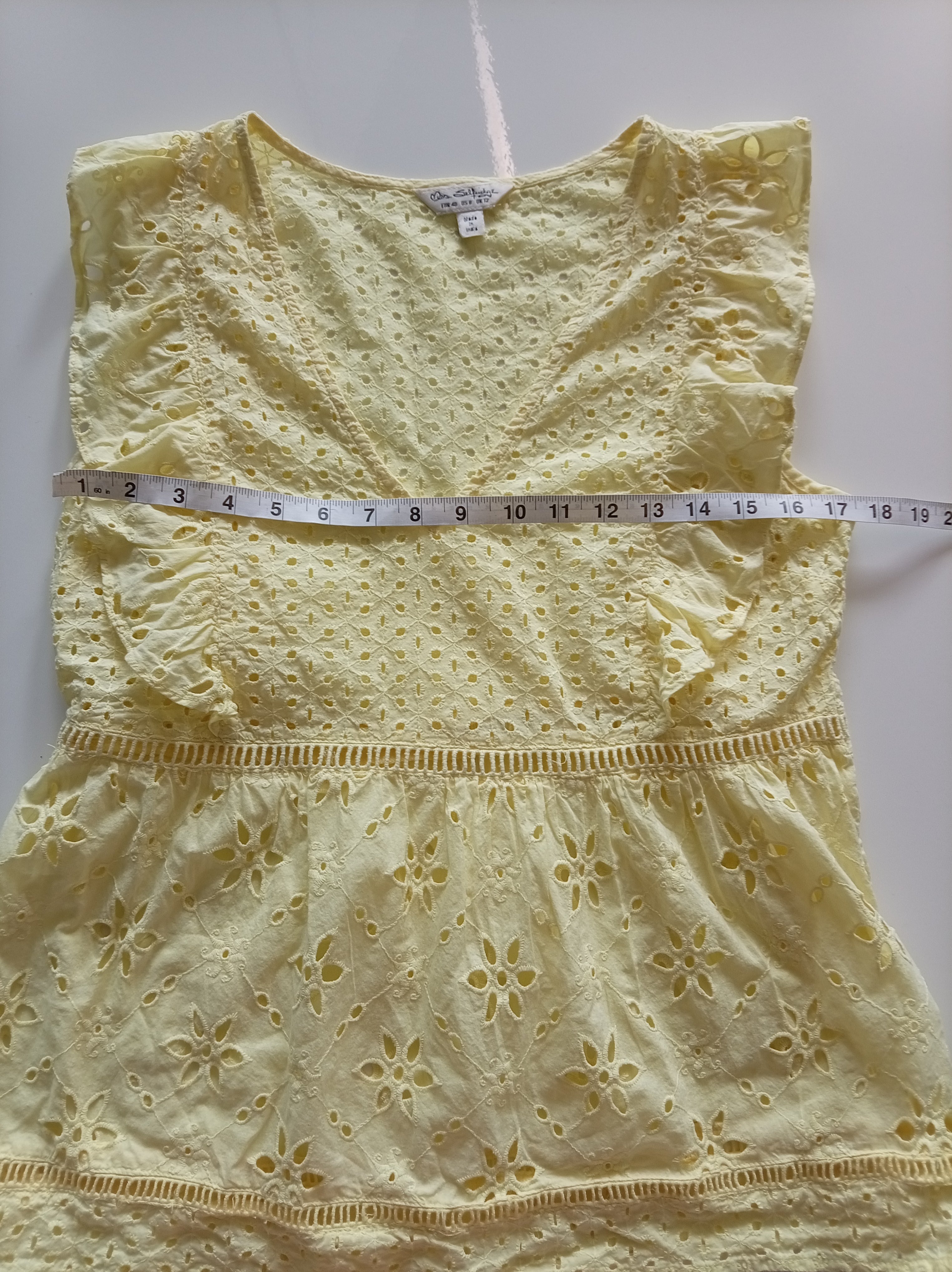 Miss Selfridge Yellow Broderie Anglaise Peplum Top (UK 12)