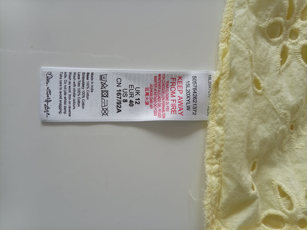 Miss Selfridge Yellow Broderie Anglaise Peplum Top (UK 12)