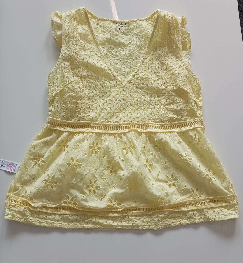 Miss Selfridge Yellow Broderie Anglaise Peplum Top (UK 12)