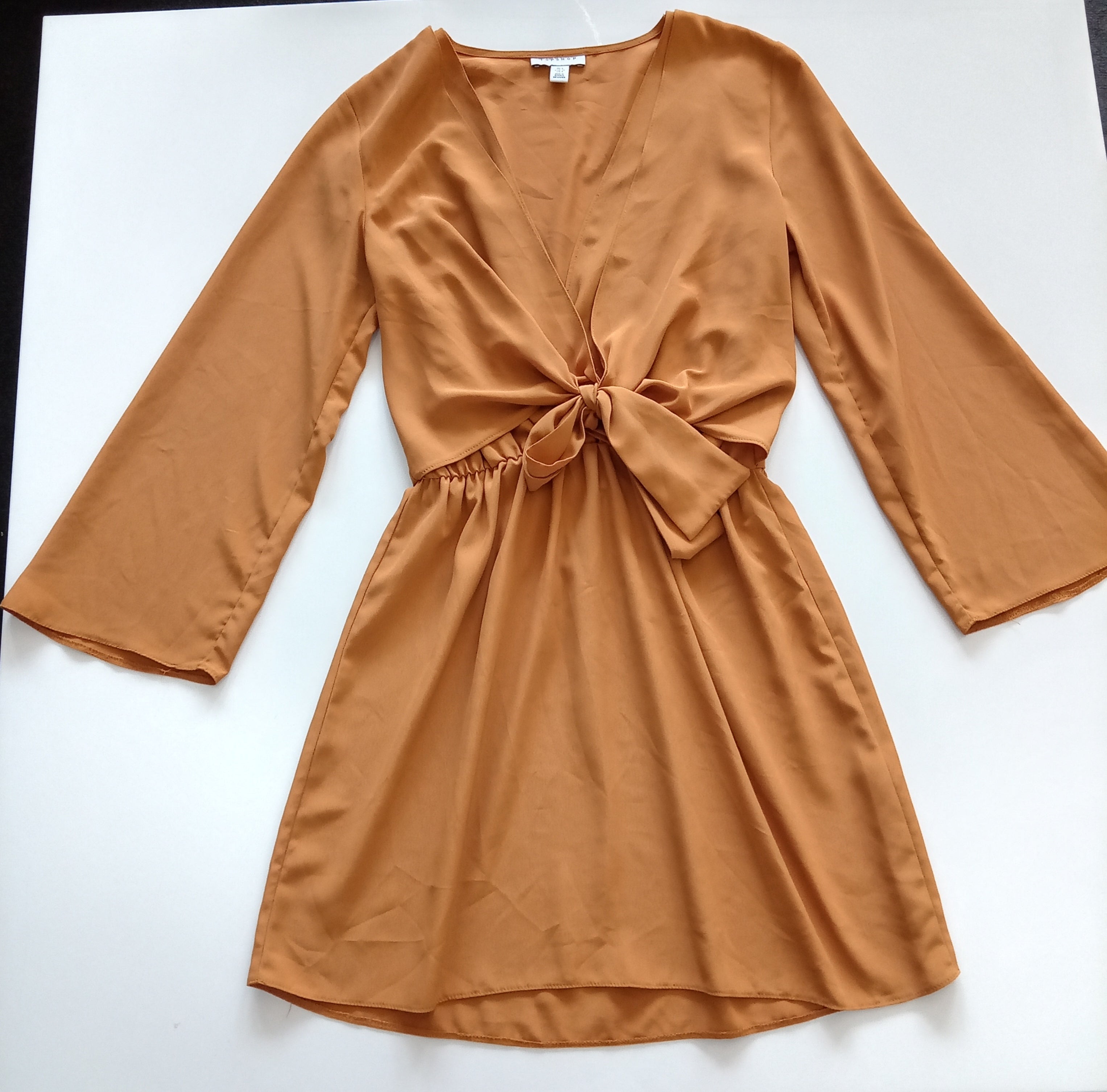 Topshop Rust Orange Tie Front Mini Dress – UK 8