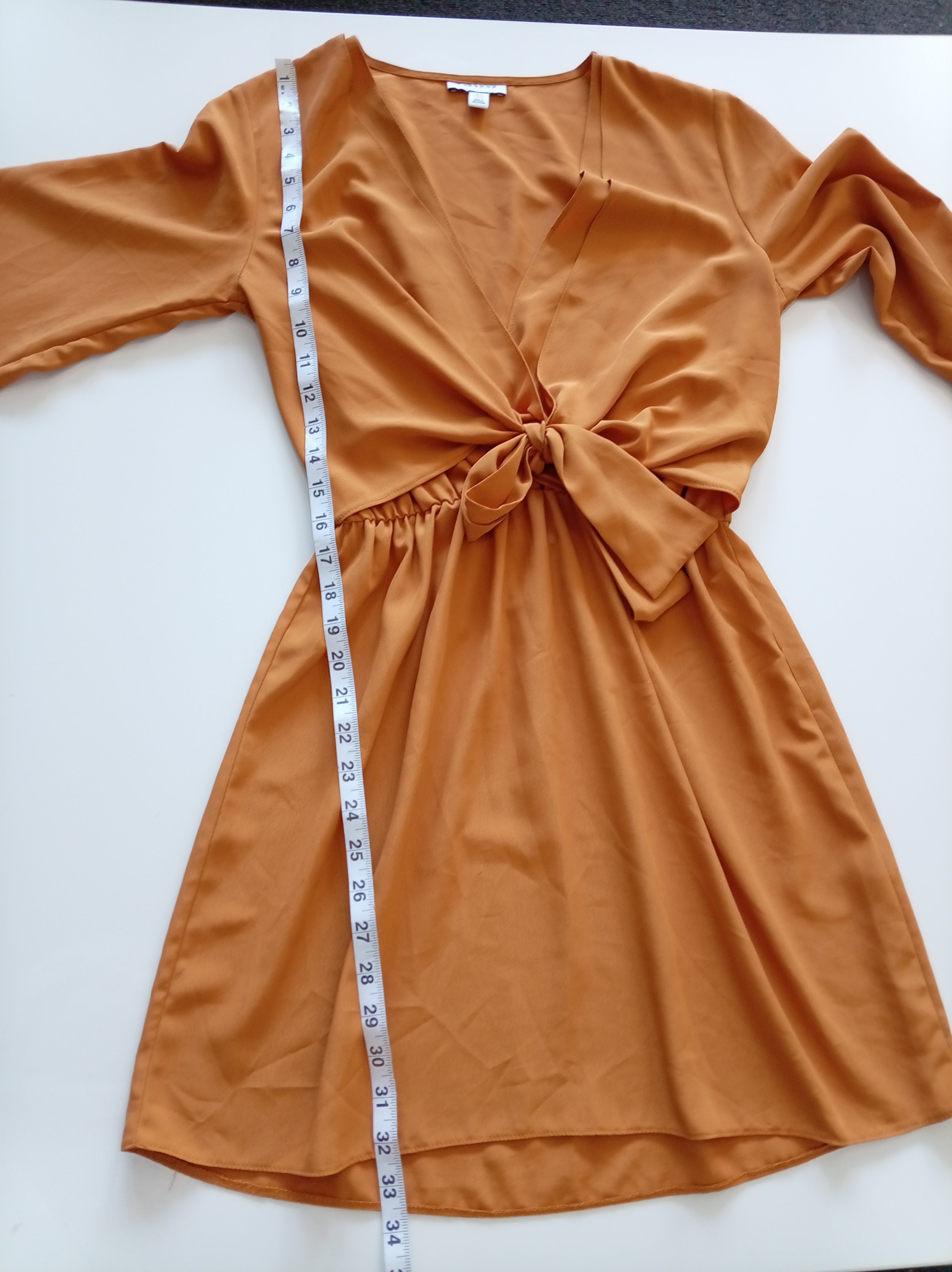 Topshop Rust Orange Tie Front Mini Dress – UK 8