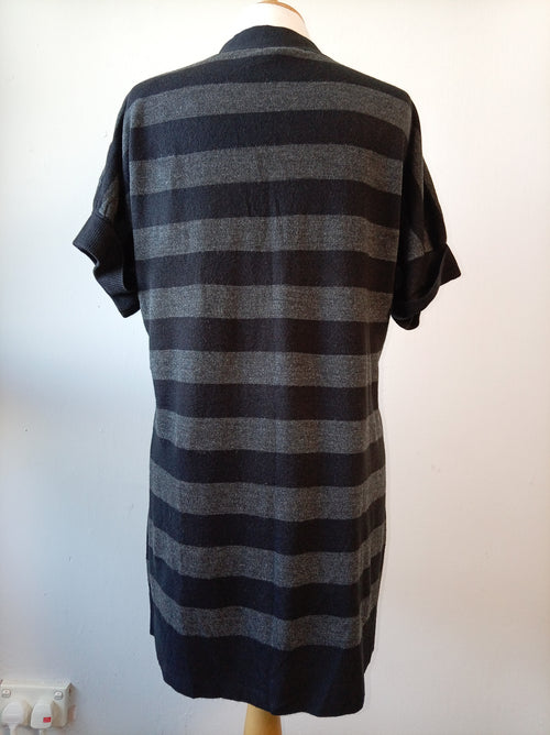 Black & Grey Striped Longline Knit Cardigan – UK 20