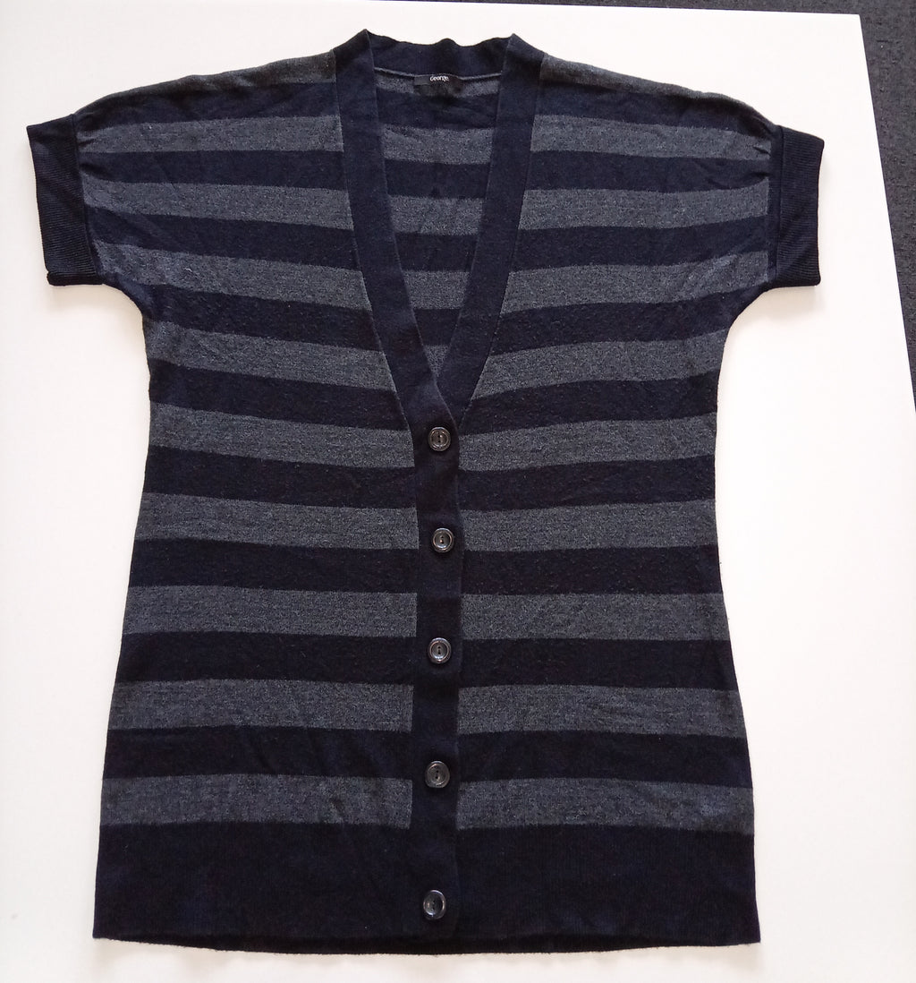 Black & Grey Striped Longline Knit Cardigan – UK 20