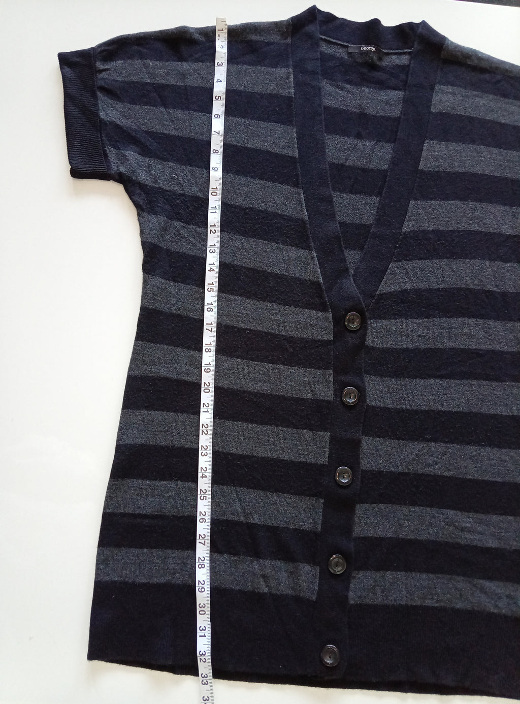 Black & Grey Striped Longline Knit Cardigan – UK 20