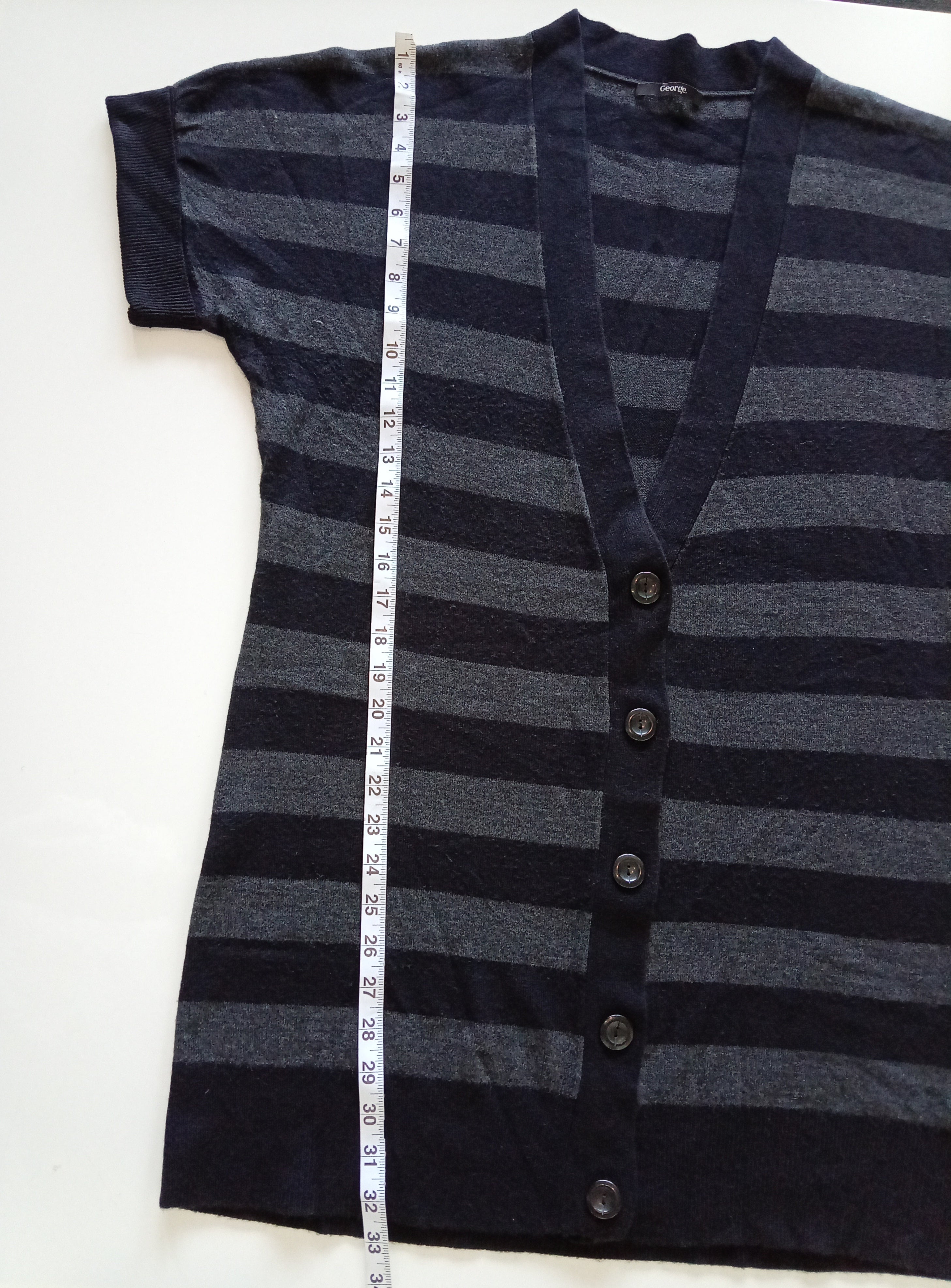 Black & Grey Striped Longline Knit Cardigan – UK 20