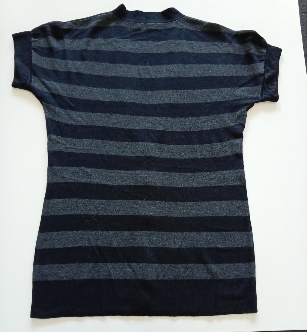 Black & Grey Striped Longline Knit Cardigan – UK 20