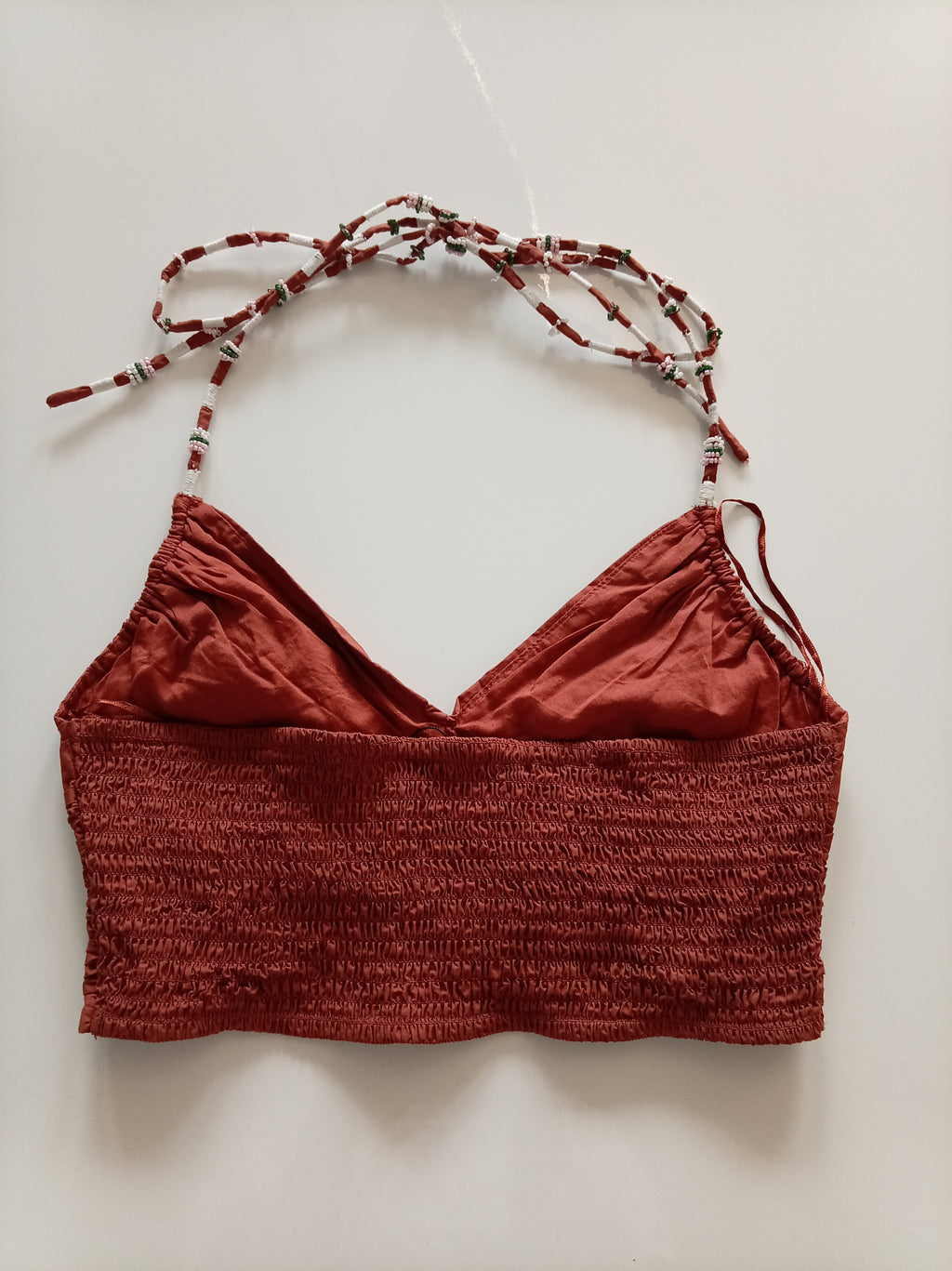Zara Ruched Beaded Halter Crop Top – Rust – Size M