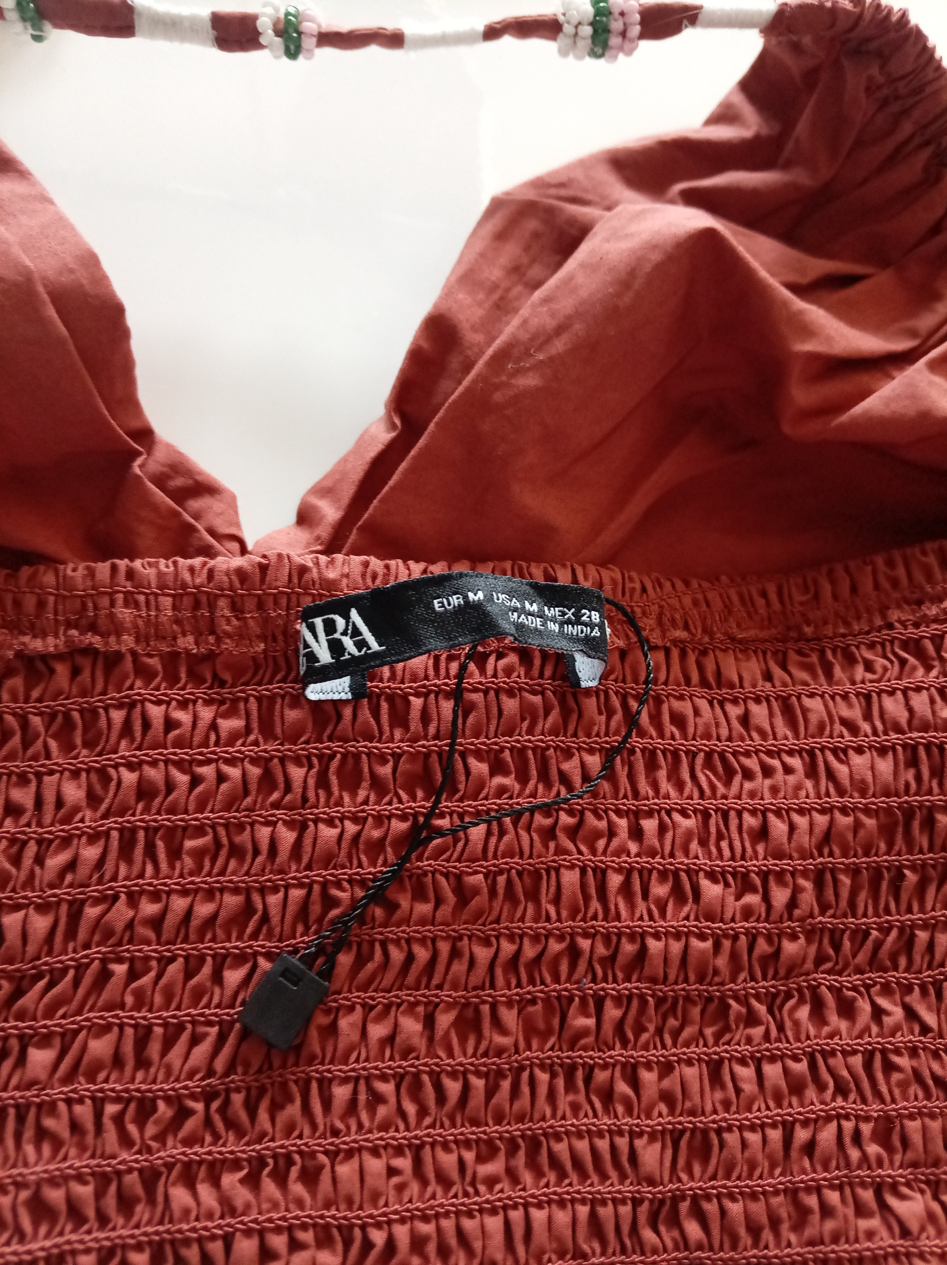 Zara Ruched Beaded Halter Crop Top – Rust – Size M