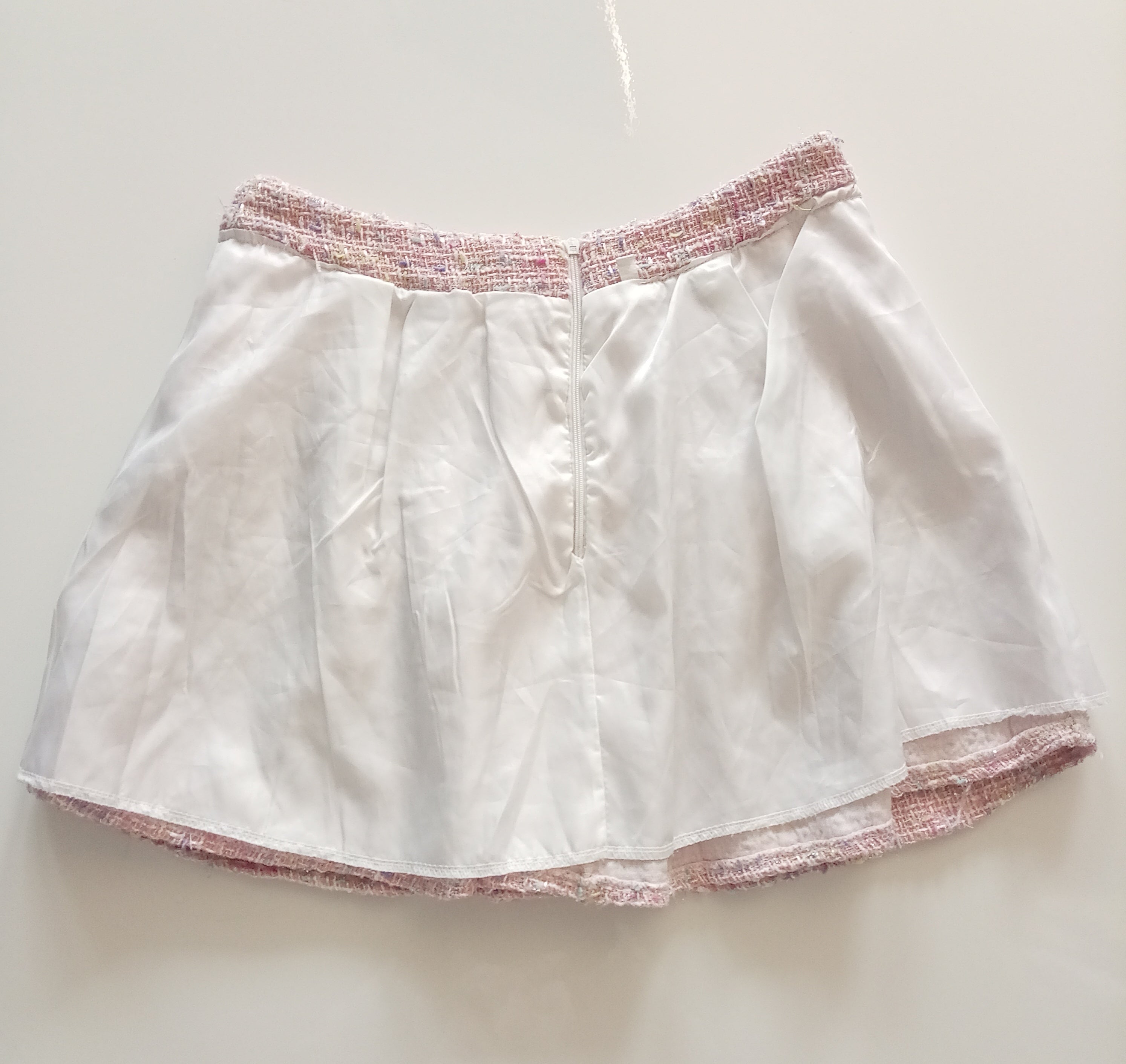 Pink Tweed Pearl Detail Pleated Mini Skirt Size L Unbranded