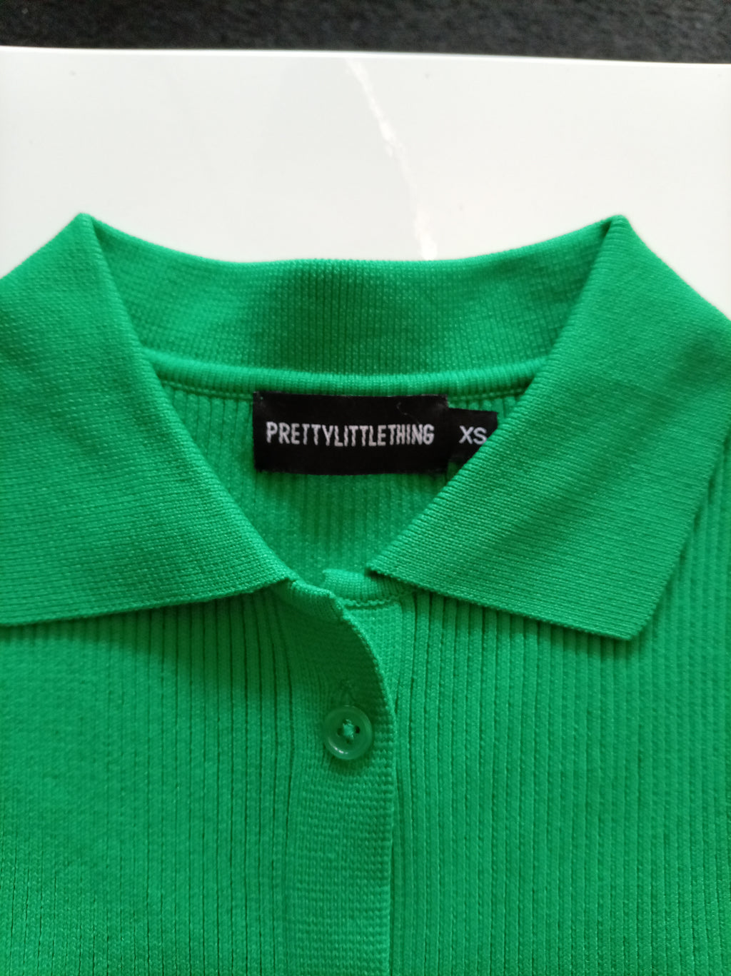 PrettyLittleThing Bright Green Ribbed Sleeveless Collared Button Front Midi Bodycon Dress XS