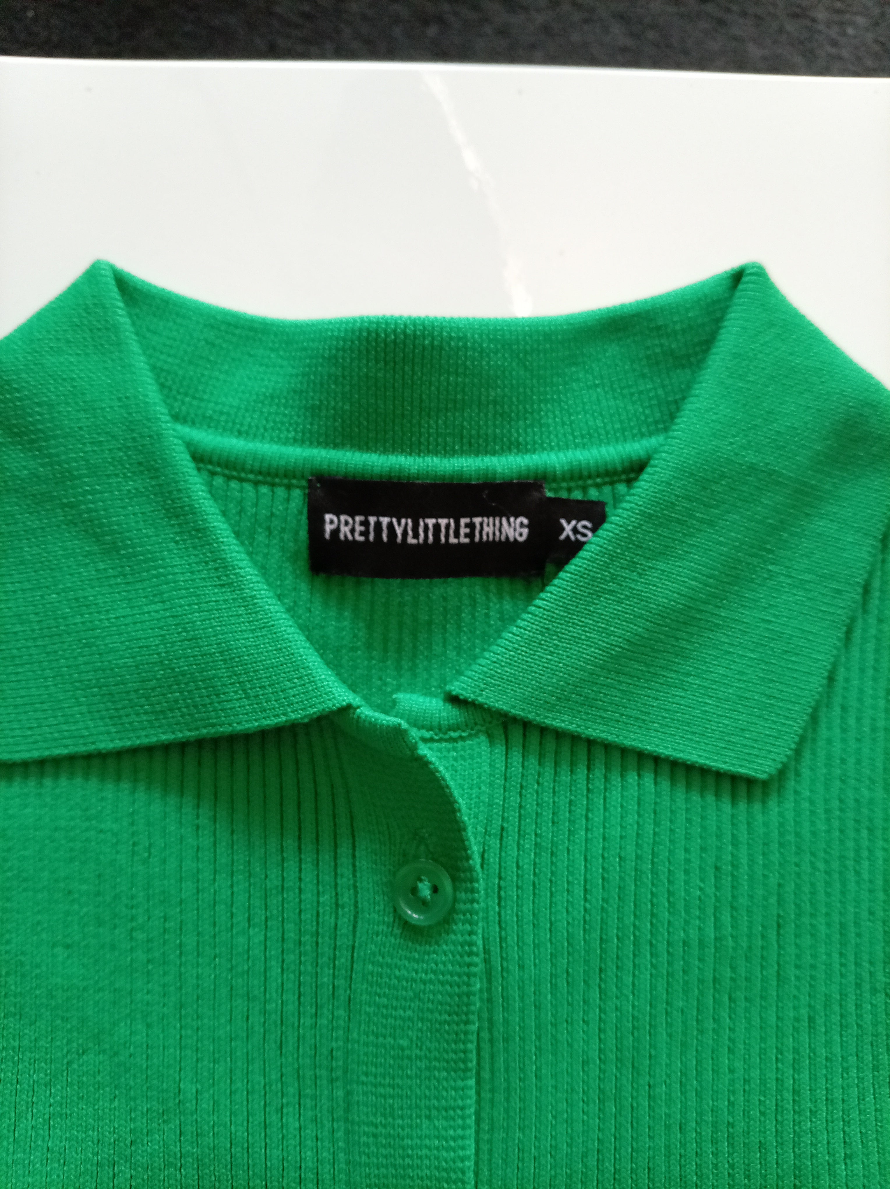 PrettyLittleThing Bright Green Ribbed Sleeveless Collared Button Front Midi Bodycon Dress XS