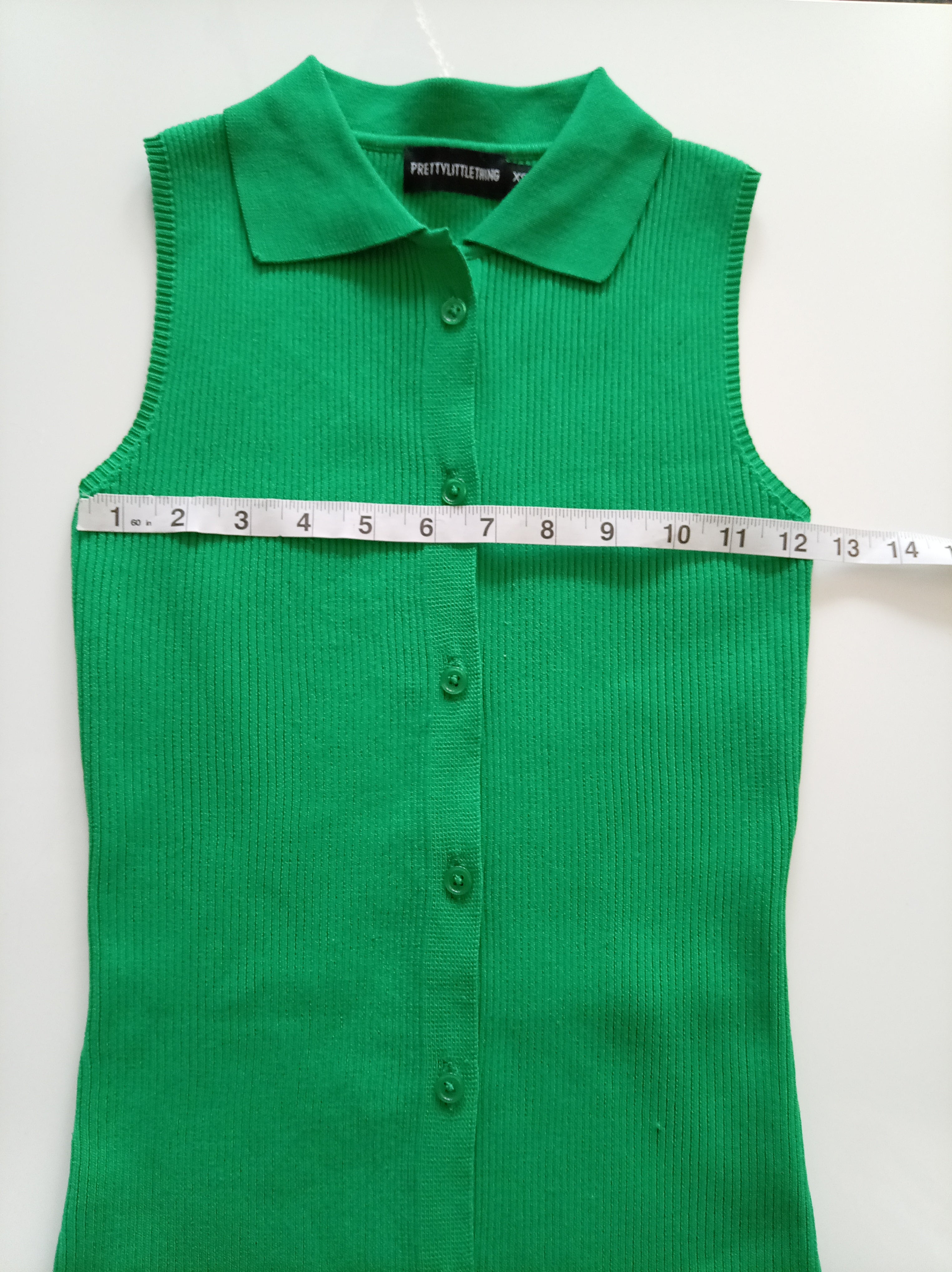 PrettyLittleThing Bright Green Ribbed Sleeveless Collared Button Front Midi Bodycon Dress XS