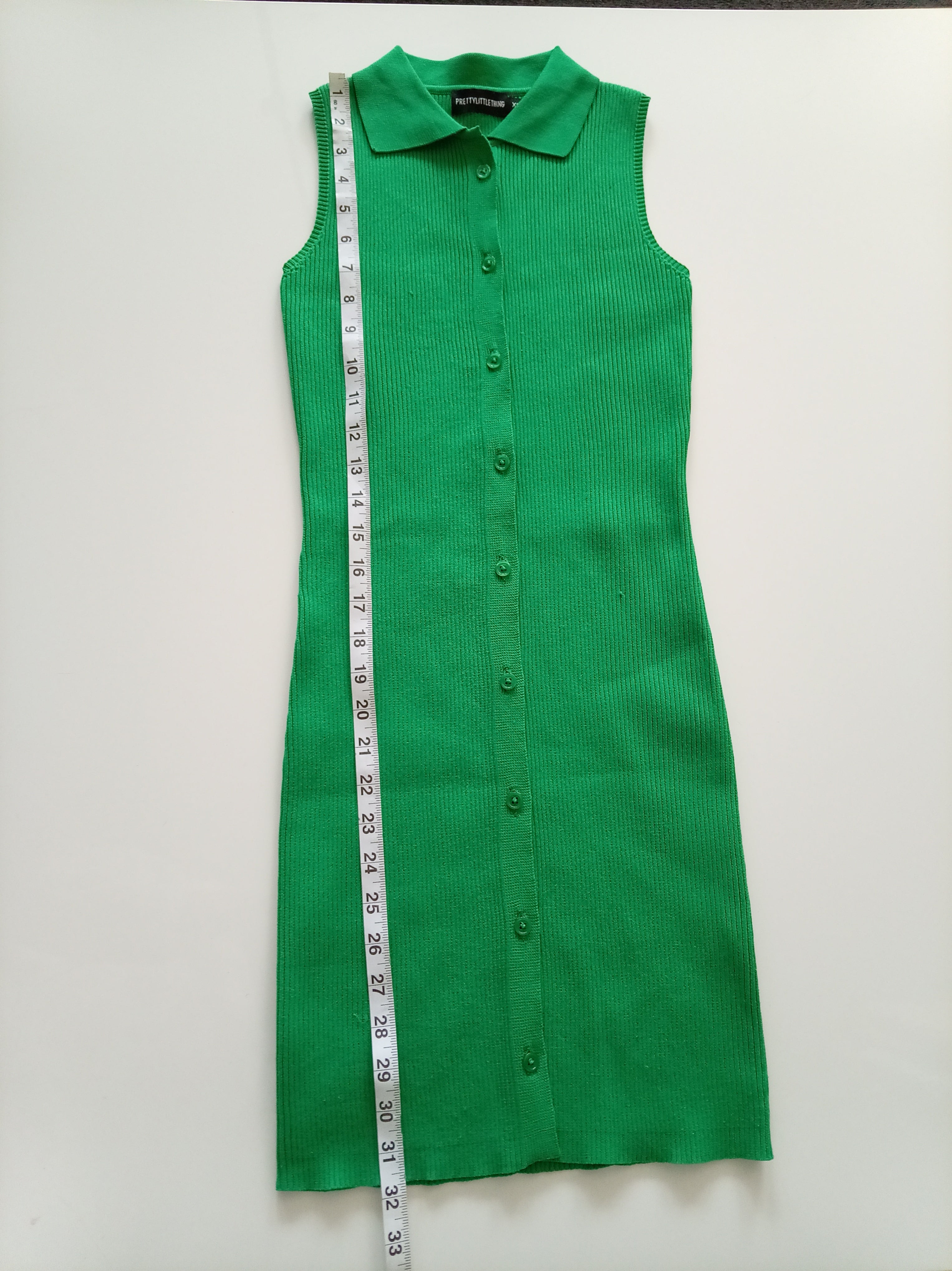 PrettyLittleThing Bright Green Ribbed Sleeveless Collared Button Front Midi Bodycon Dress XS