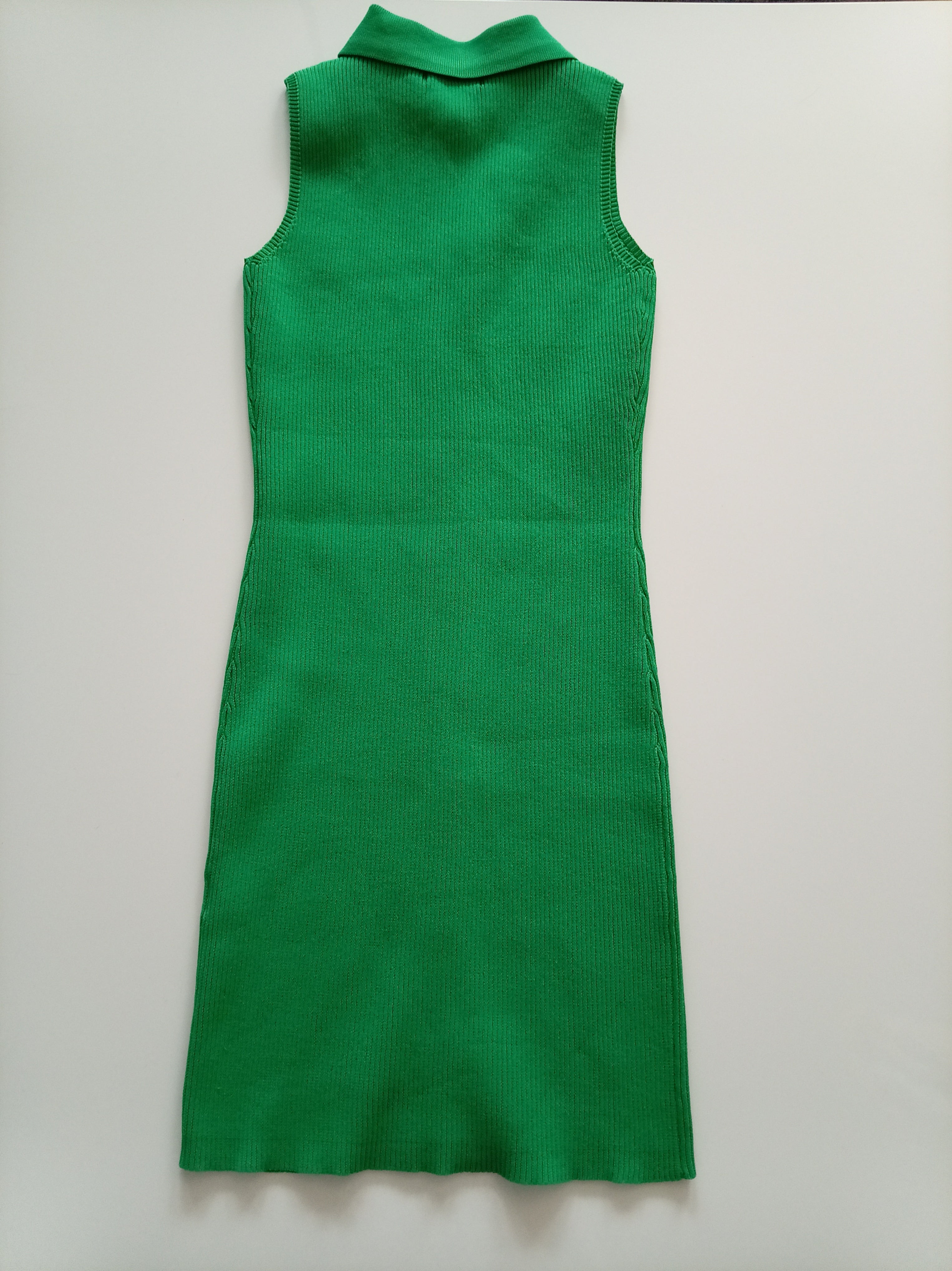 PrettyLittleThing Bright Green Ribbed Sleeveless Collared Button Front Midi Bodycon Dress XS